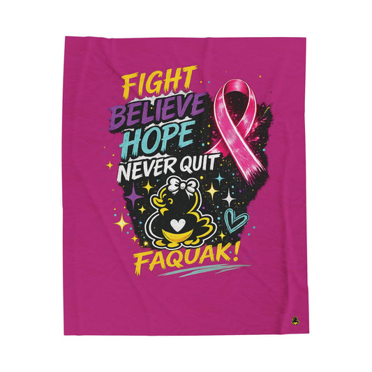 Breast Cancer Awareness Plush Blanket – "Fight Believe Hope Never Quit" Velveteen Throw
