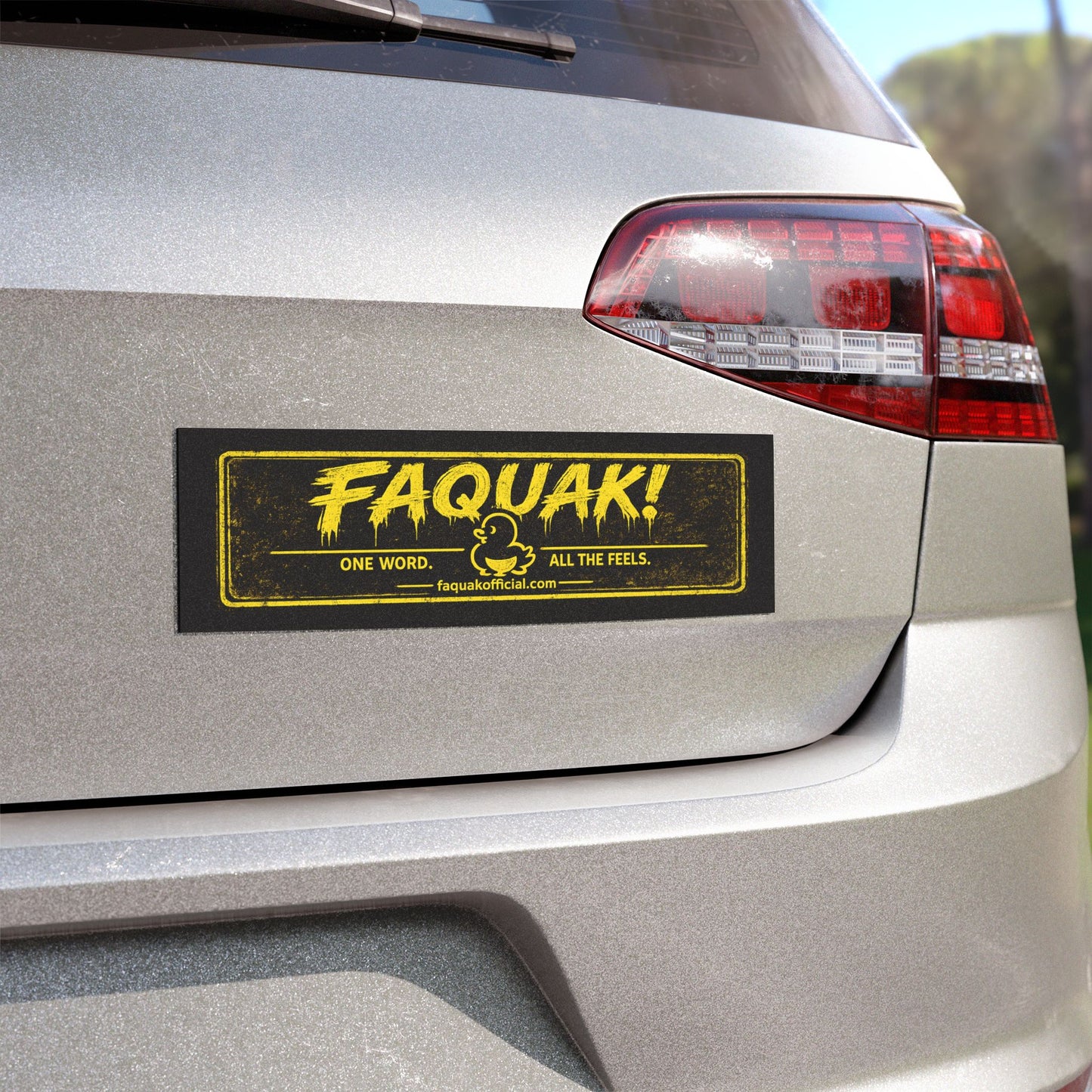 Car Magnet — "FAQUAK!" Vintage Yellow Logo Bumper Sticker Style