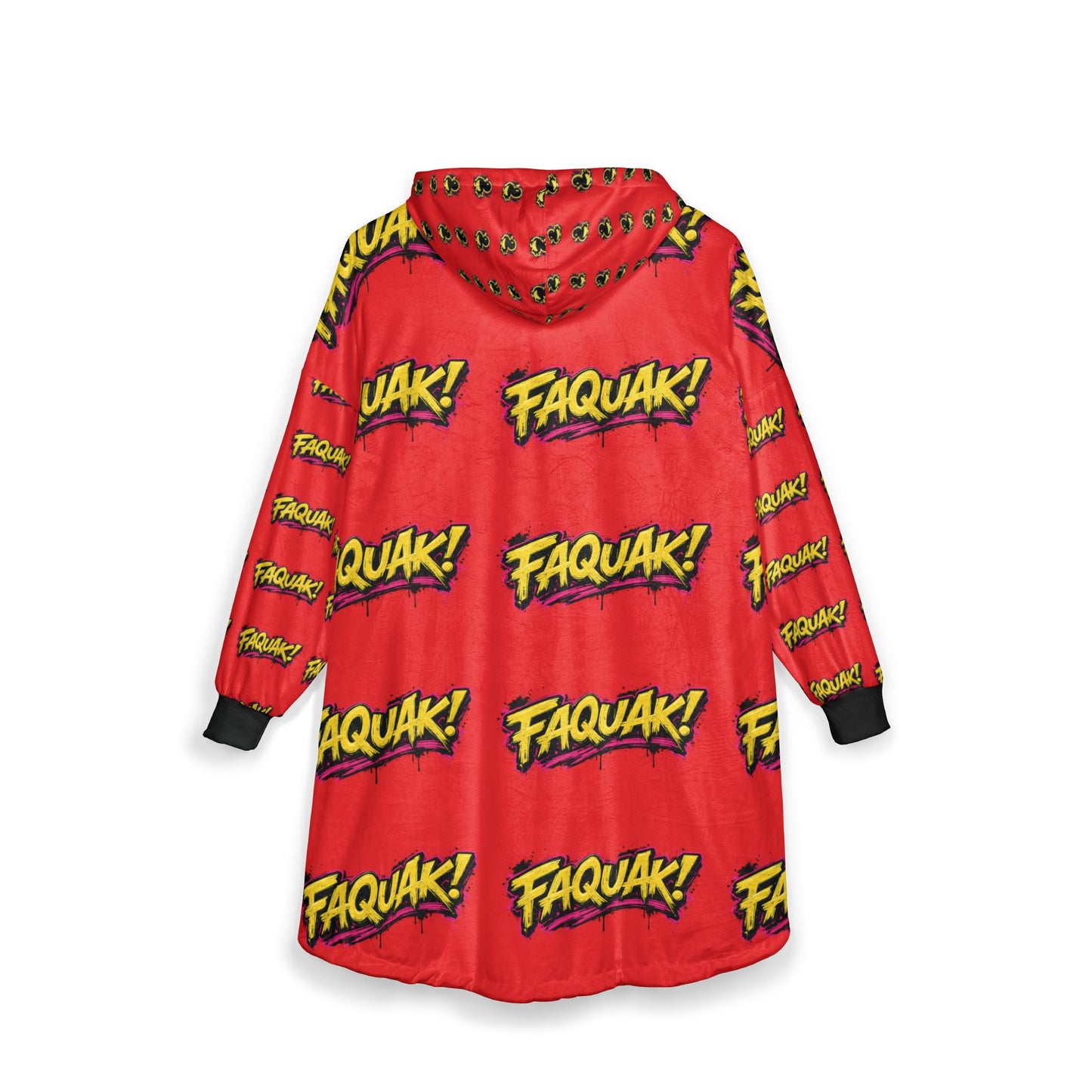 Red Faquak! Comic Graphic Hooded Blanket — Cozy Oversized Cartoon Hoodie Blanket