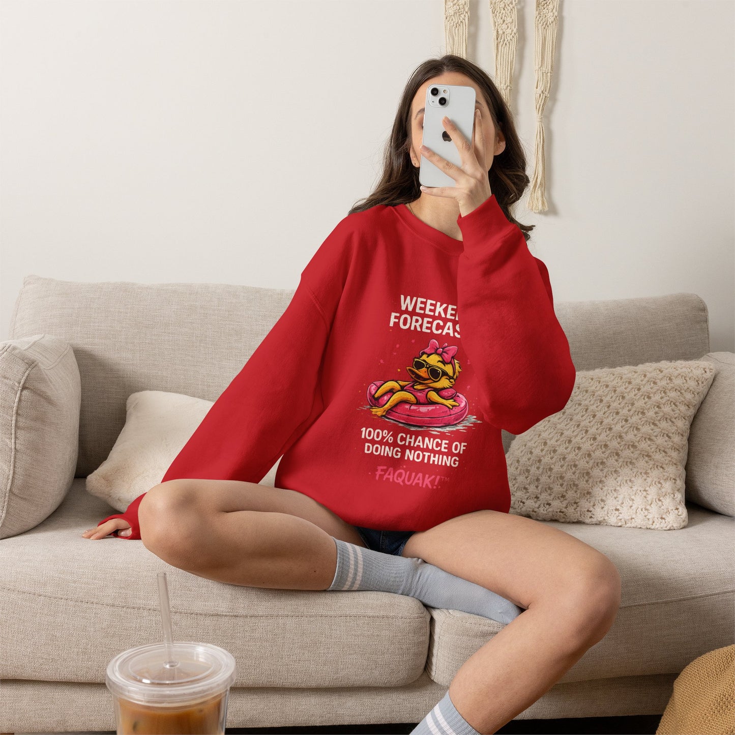 Weekend Forecast - Crewneck Sweatshirt — Cute Skate Duck Graphic