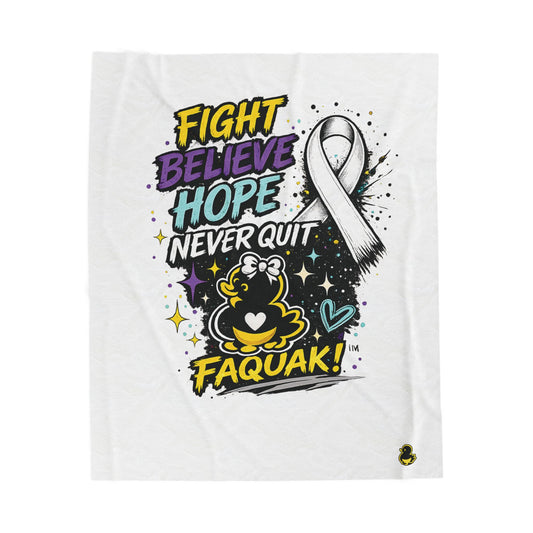 Fight Believe Hope Never Quit Plush Blanket — Cancer Awareness Ribbon Velveteen Throw