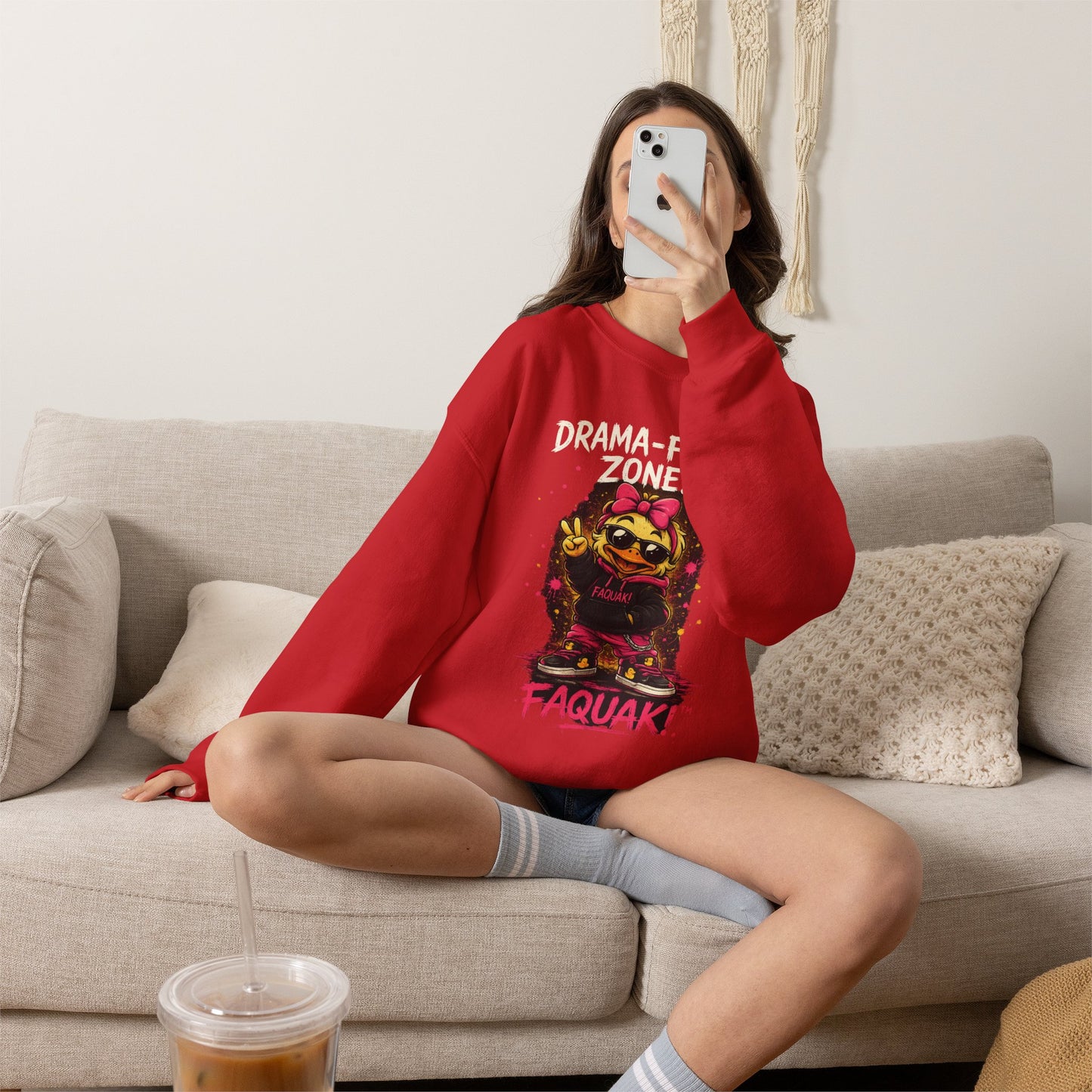 Drama-Free- Crewneck Sweatshirt — Cute Skate Duck Graphic