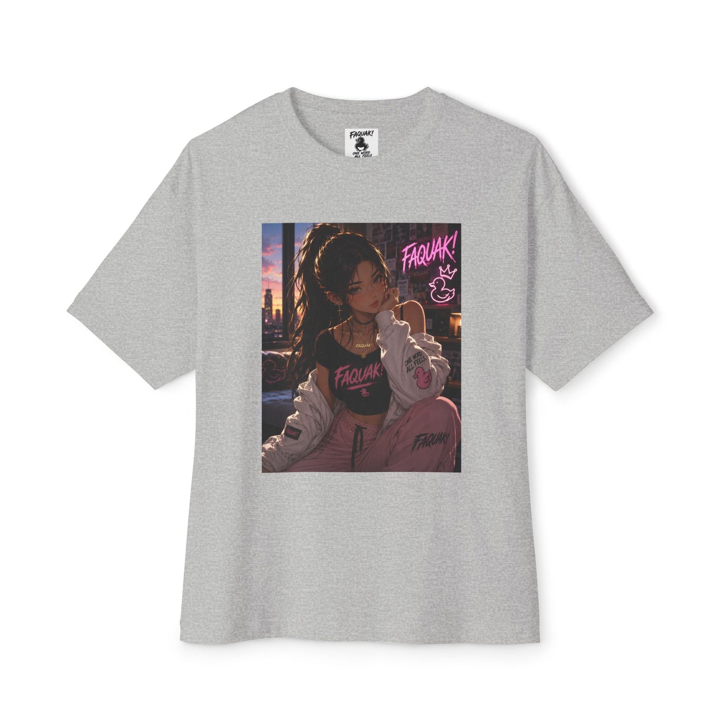 Anime City Girl Graphic Tee — 'Fragile' Neon Streetwear Oversized T-Shirt