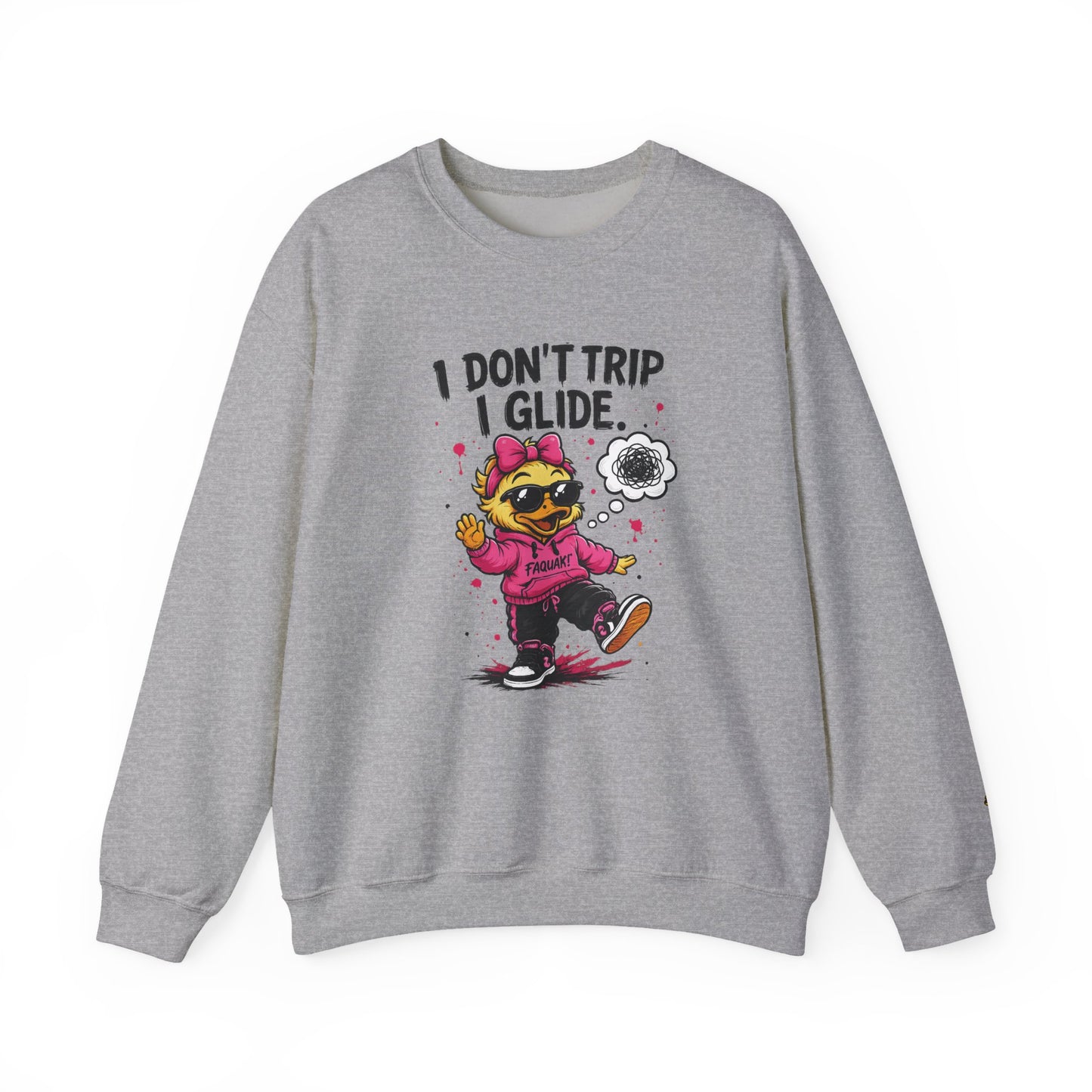 I Don’t Trip I Glide Crewneck Sweatshirt — Cute Skate Duck Graphic