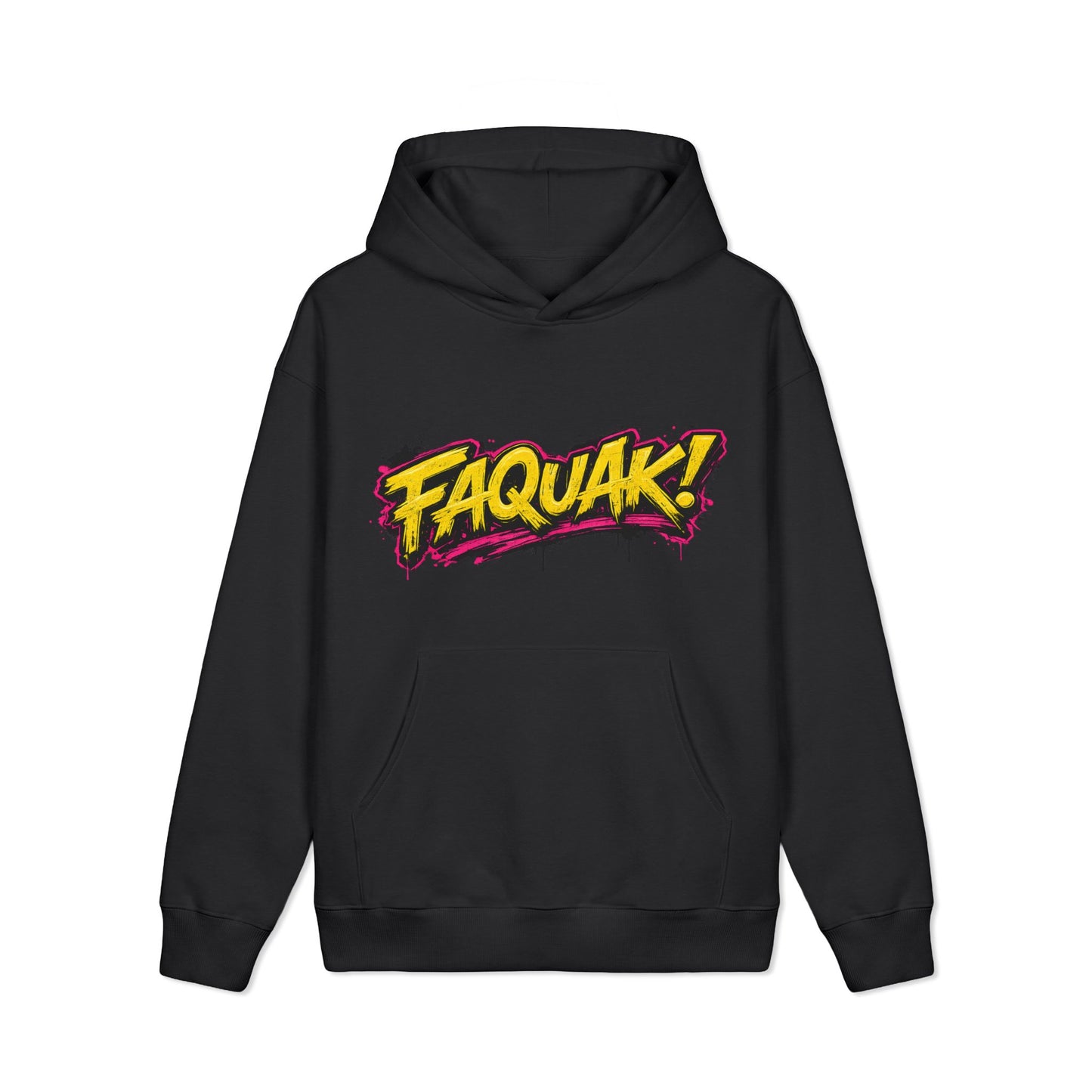 FAQUAK! Graphic Hoodie — Retro Graffiti Front & Yellow Duck Back