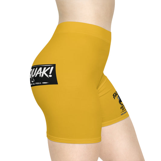 Biker Shorts — Yellow "FAQUAK!" Graphic Fitness Shorts