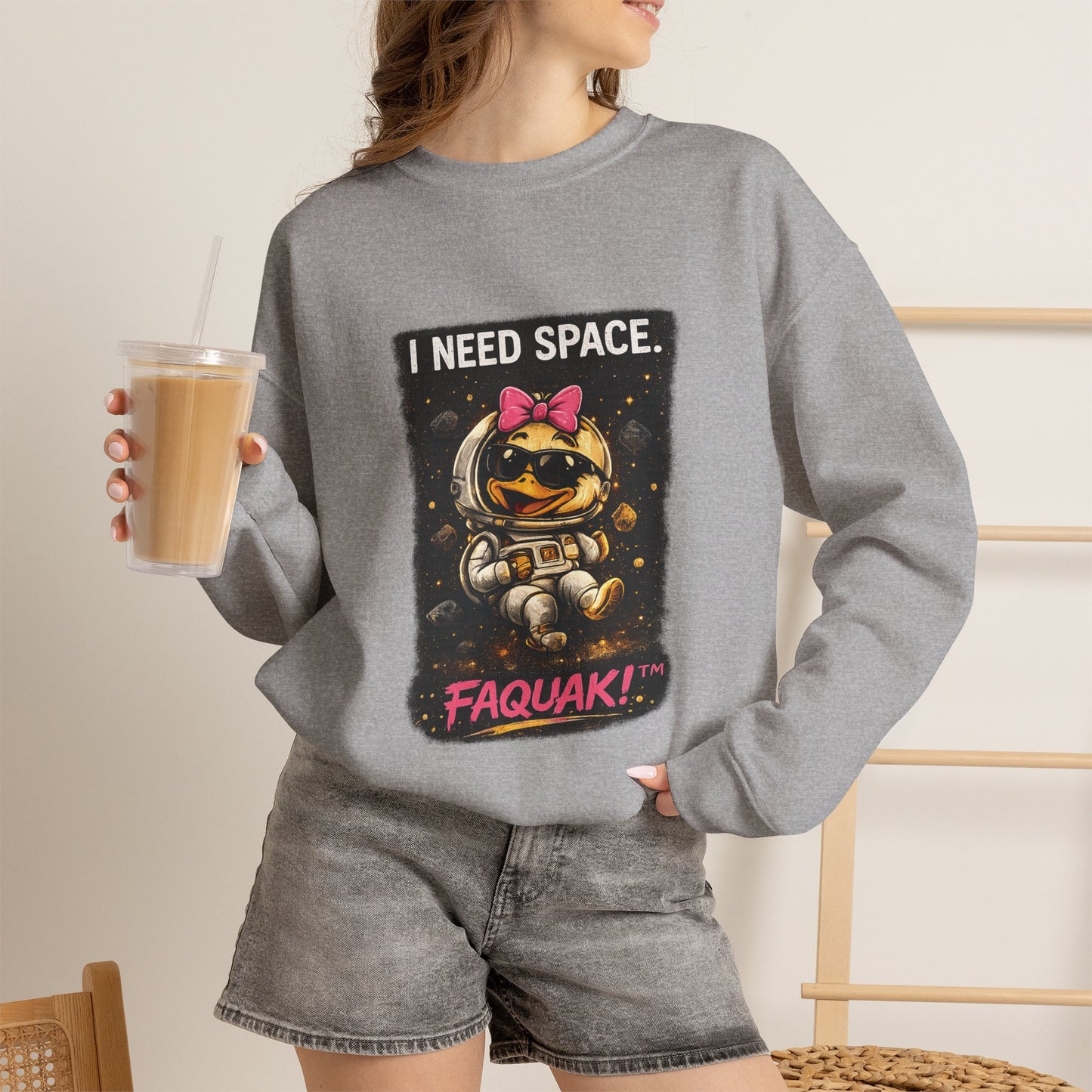 Need Space I Glide Crewneck Sweatshirt — Cute Skate Duck Graphic
