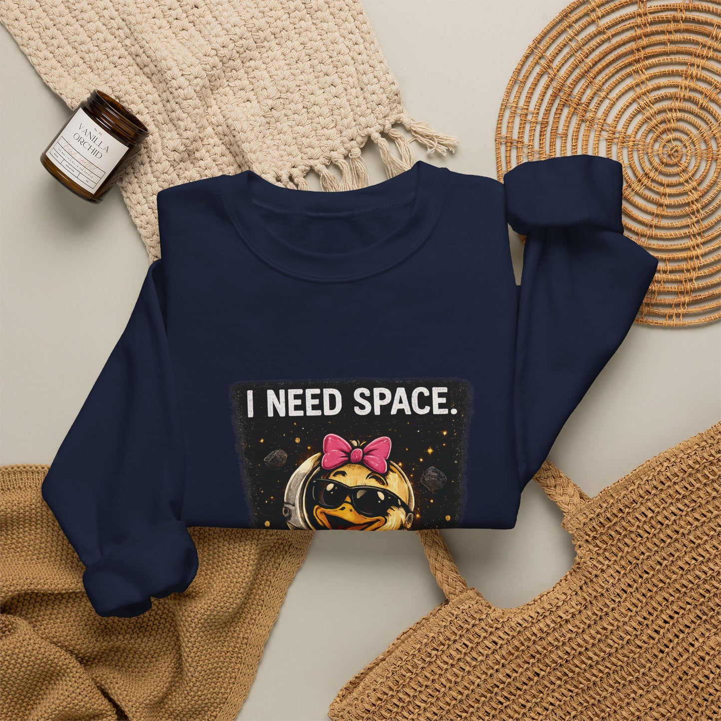 Need Space I Glide Crewneck Sweatshirt — Cute Skate Duck Graphic