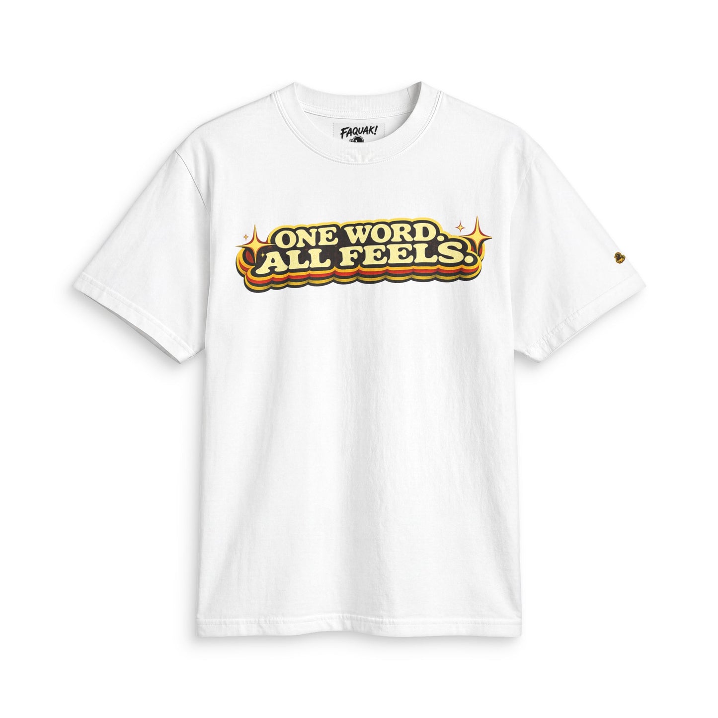 One Word, All Feels Tee — Retro Graphic T-Shirt with "FAQUAK!" Back Print