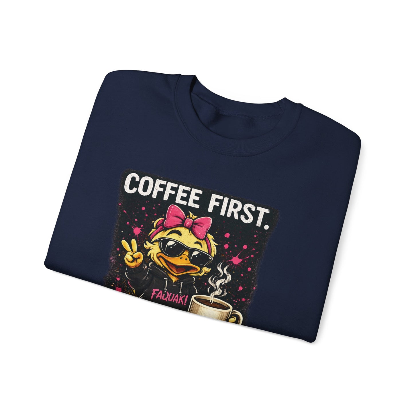 Coffee First-  Crewneck Sweatshirt — Cute Skate Duck Graphic