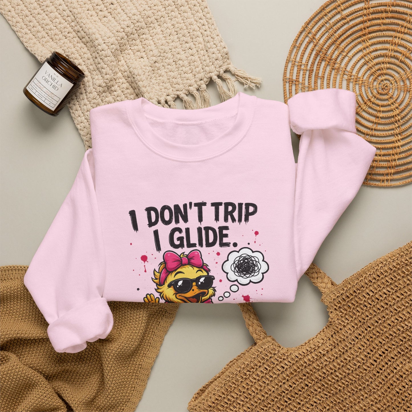 I Don’t Trip I Glide Crewneck Sweatshirt — Cute Skate Duck Graphic