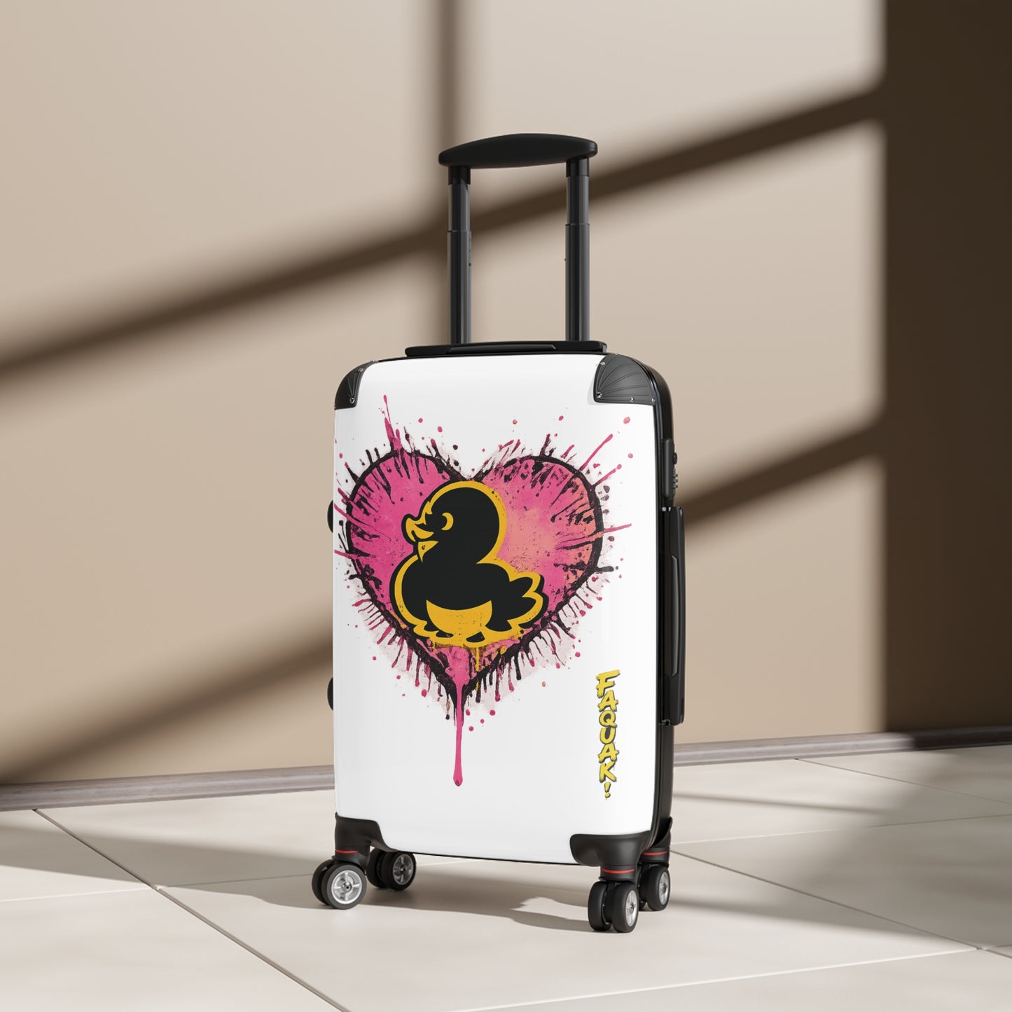Black Faquak! Duck Heart Print Carry-On Luggage