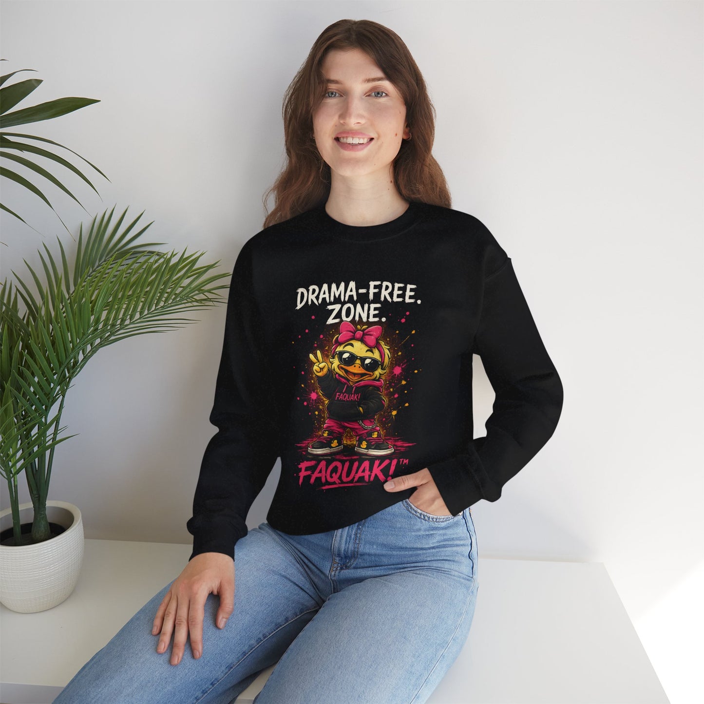 Drama-Free- Crewneck Sweatshirt — Cute Skate Duck Graphic