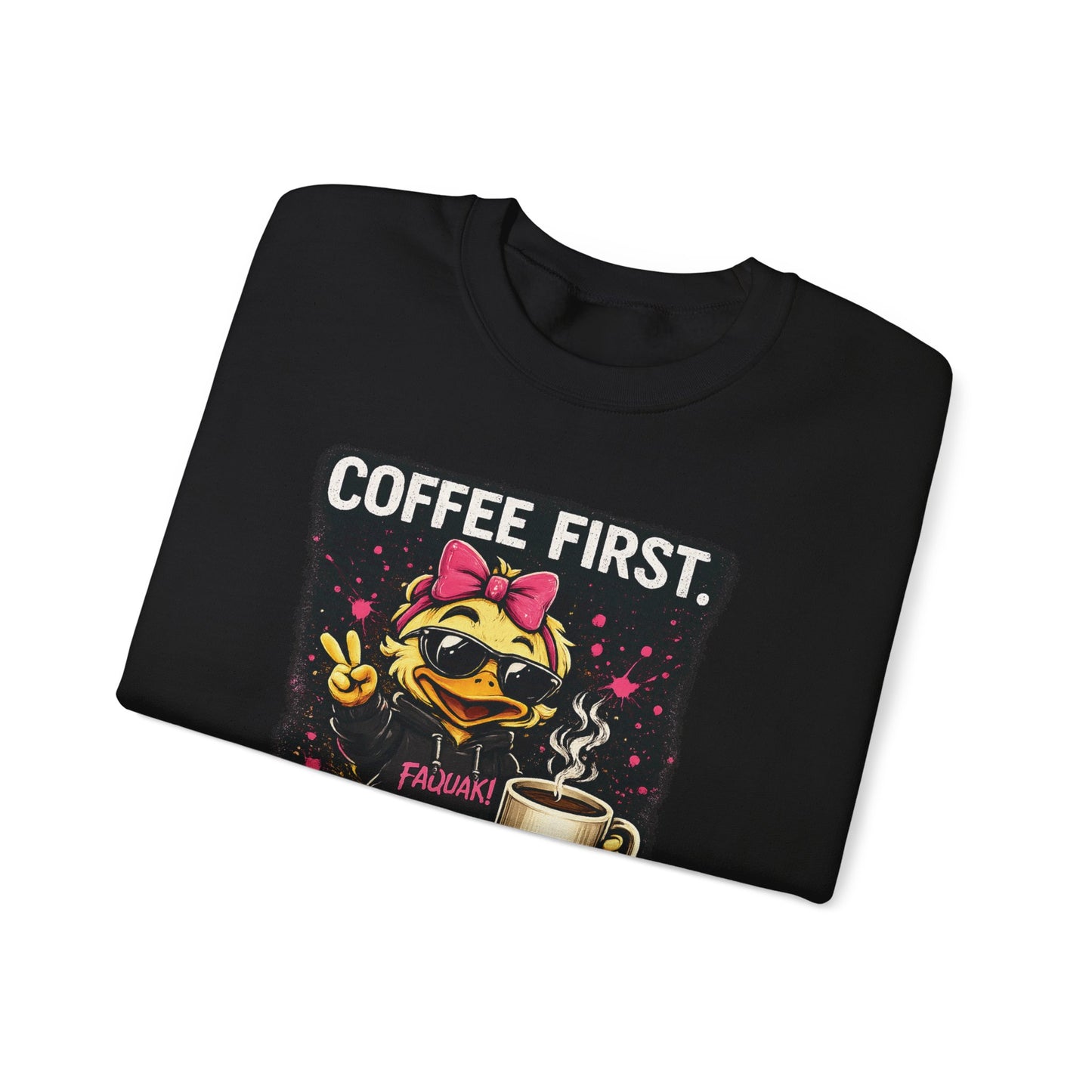 Coffee First-  Crewneck Sweatshirt — Cute Skate Duck Graphic