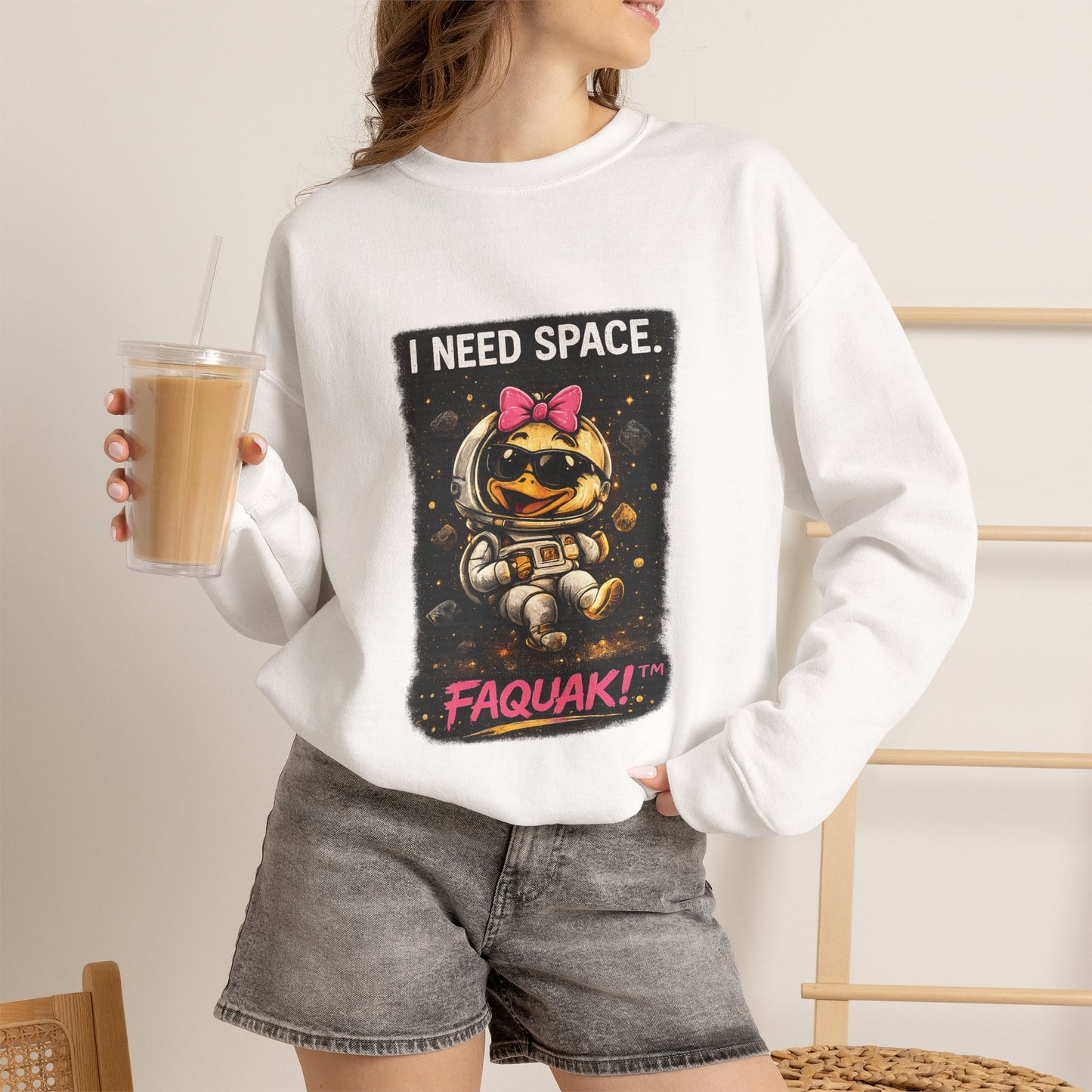 Need Space I Glide Crewneck Sweatshirt — Cute Skate Duck Graphic