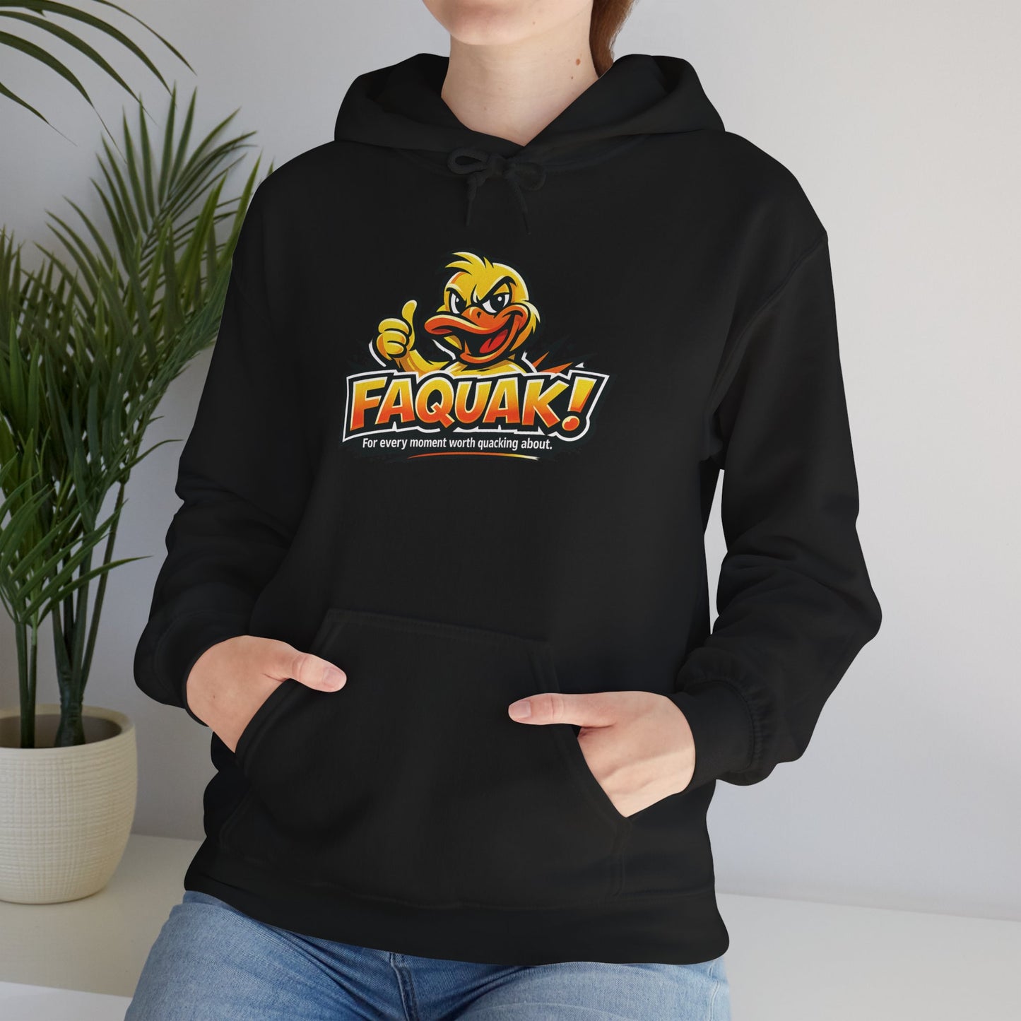 Faquak! Duck Logo Hoodie – Funny Retro Mascot Graphic Sweatshirt