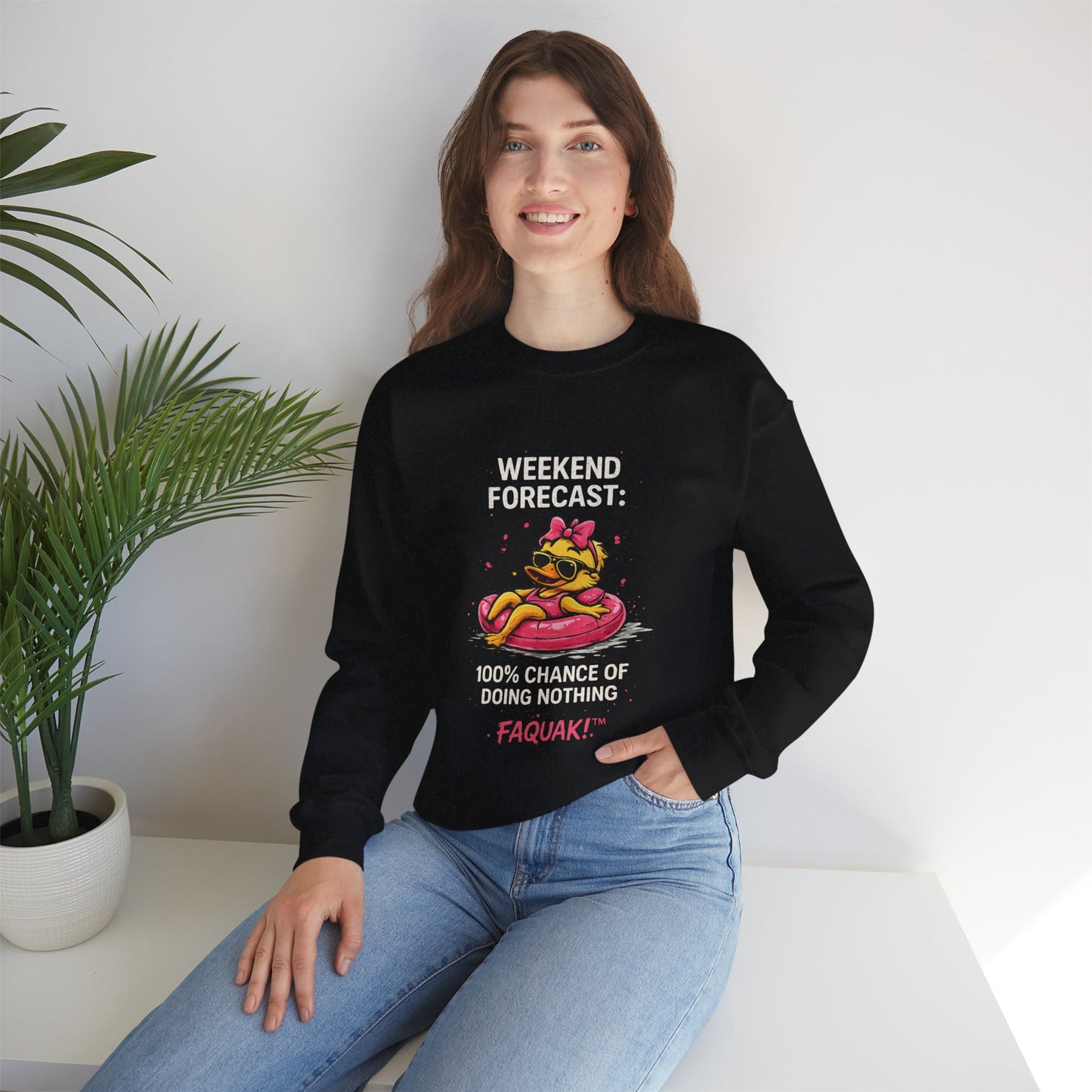 Weekend Forecast  - Crewneck Sweatshirt — Cute Skate Duck Graphic