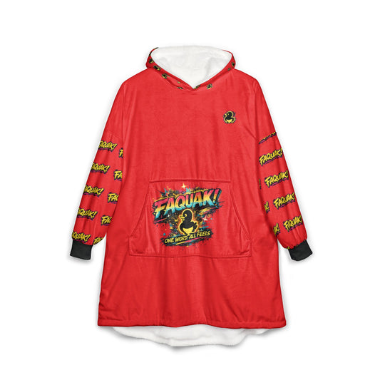 Red Faquak! Comic Graphic Hooded Blanket — Cozy Oversized Cartoon Hoodie Blanket