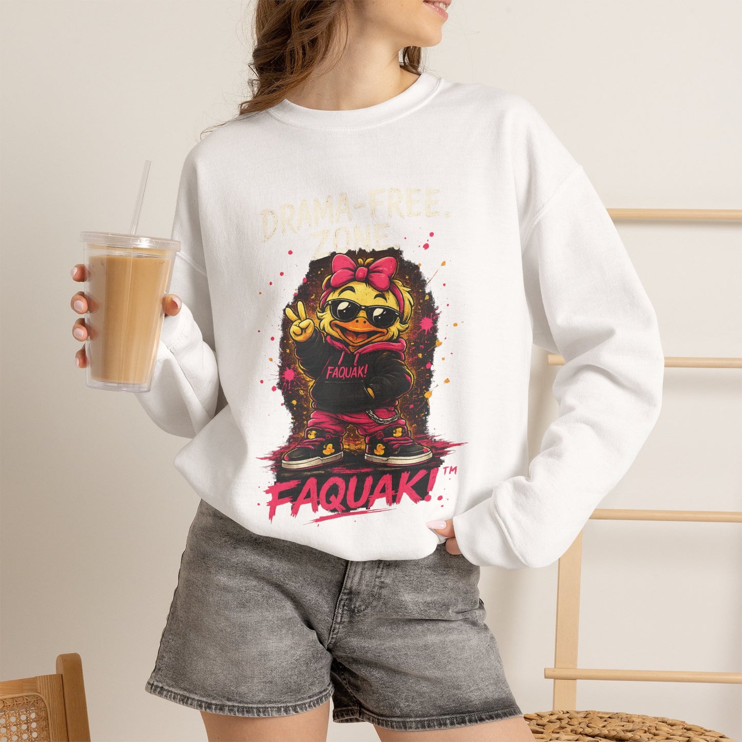 Drama-Free- Crewneck Sweatshirt — Cute Skate Duck Graphic