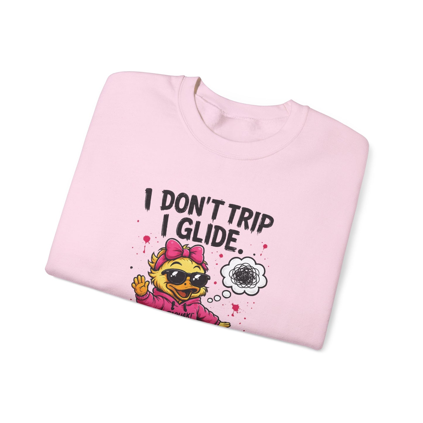 I Don’t Trip I Glide Crewneck Sweatshirt — Cute Skate Duck Graphic