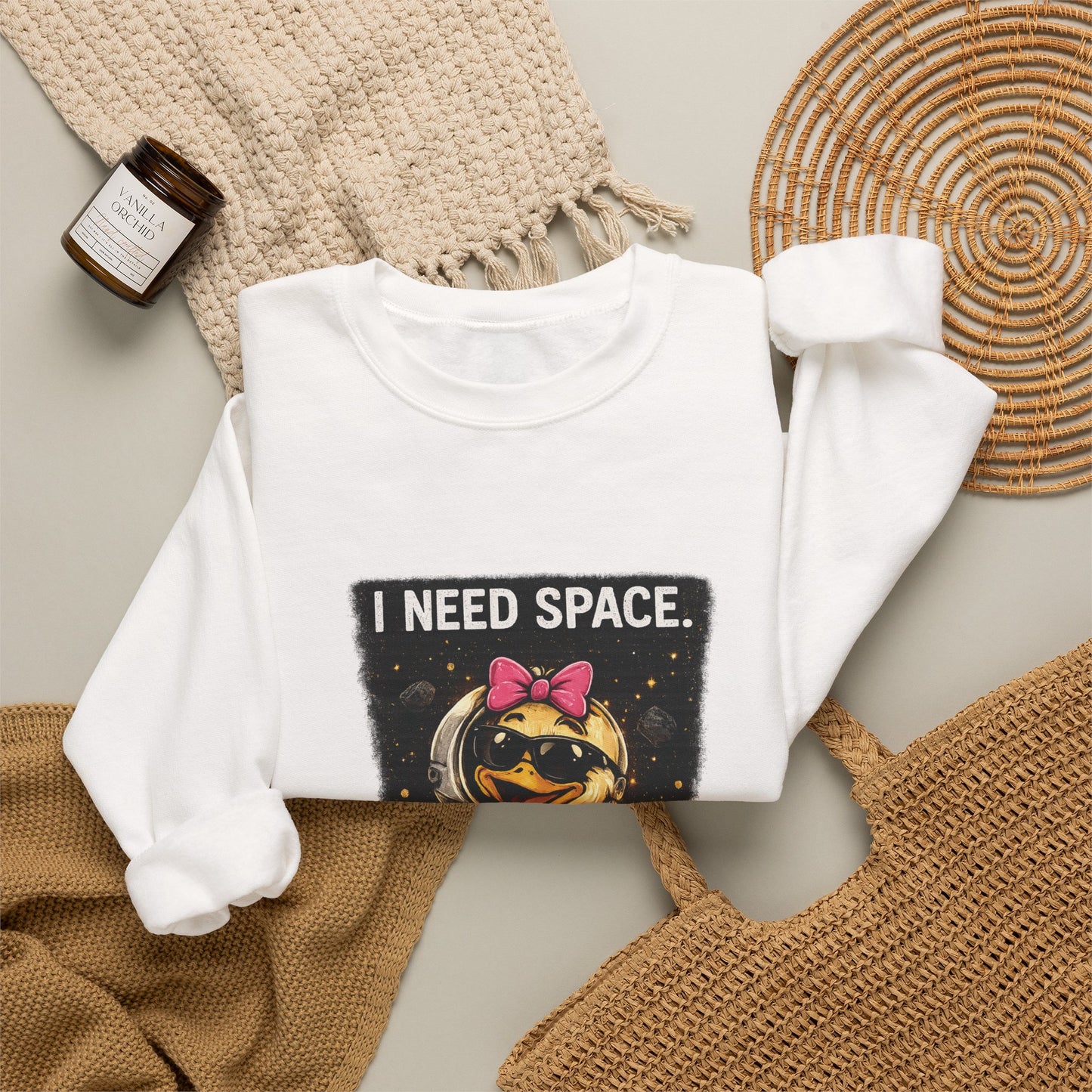 Need Space I Glide Crewneck Sweatshirt — Cute Skate Duck Graphic