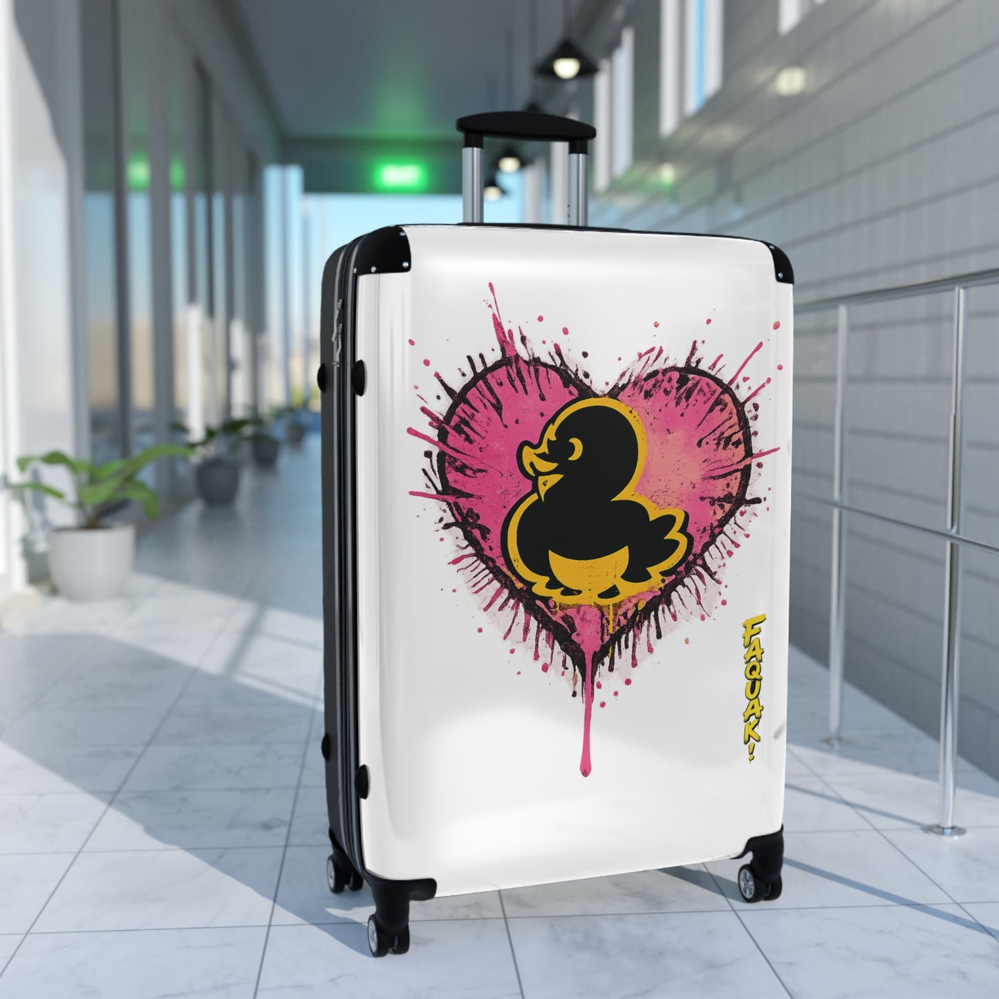 Black Faquak! Duck Heart Print Carry-On Luggage