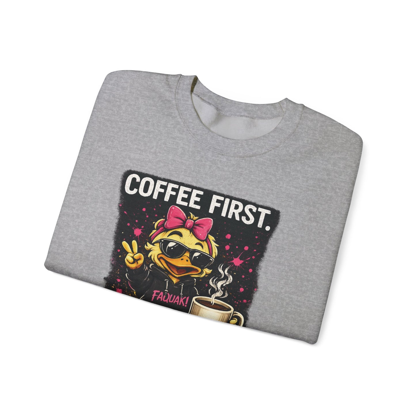 Coffee First-  Crewneck Sweatshirt — Cute Skate Duck Graphic