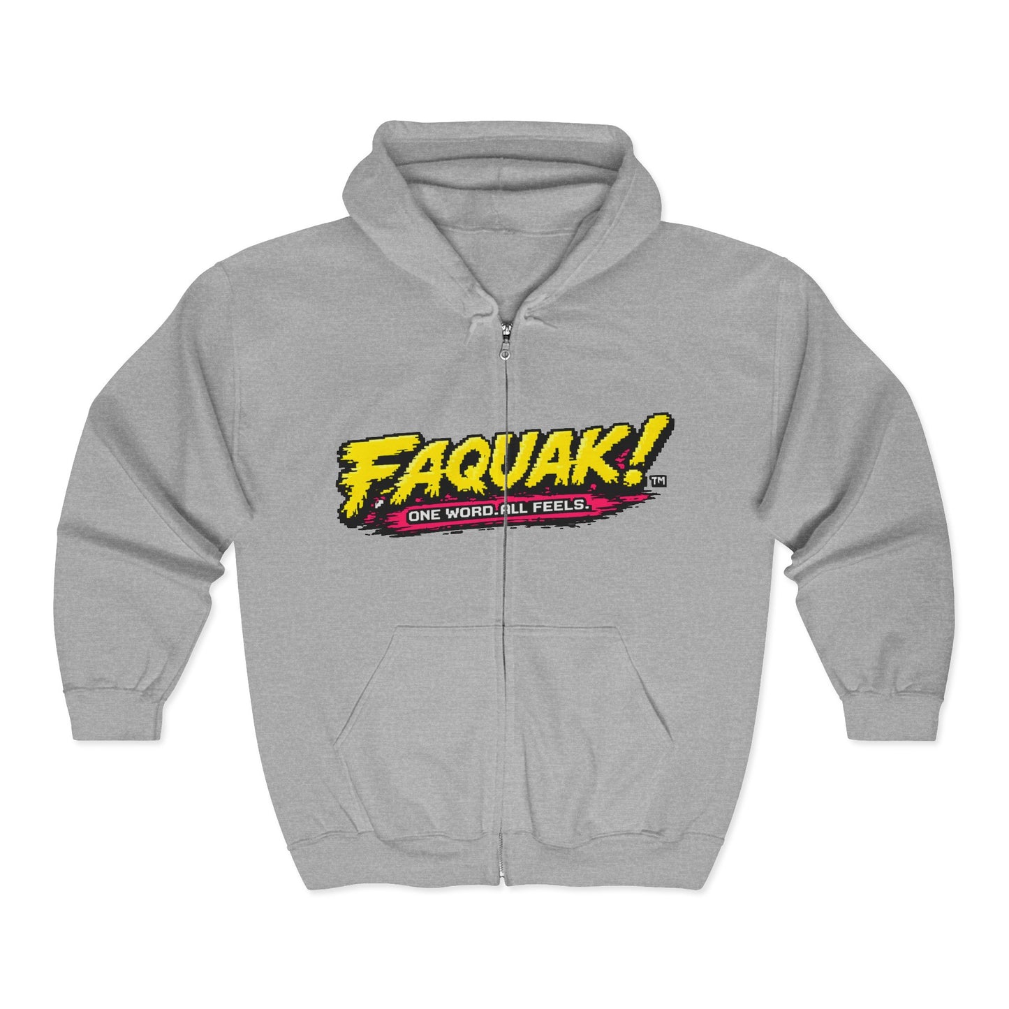 F!AQUAK! Zip Hoodie — Retro Neon Graphic “One Word, All Feels”