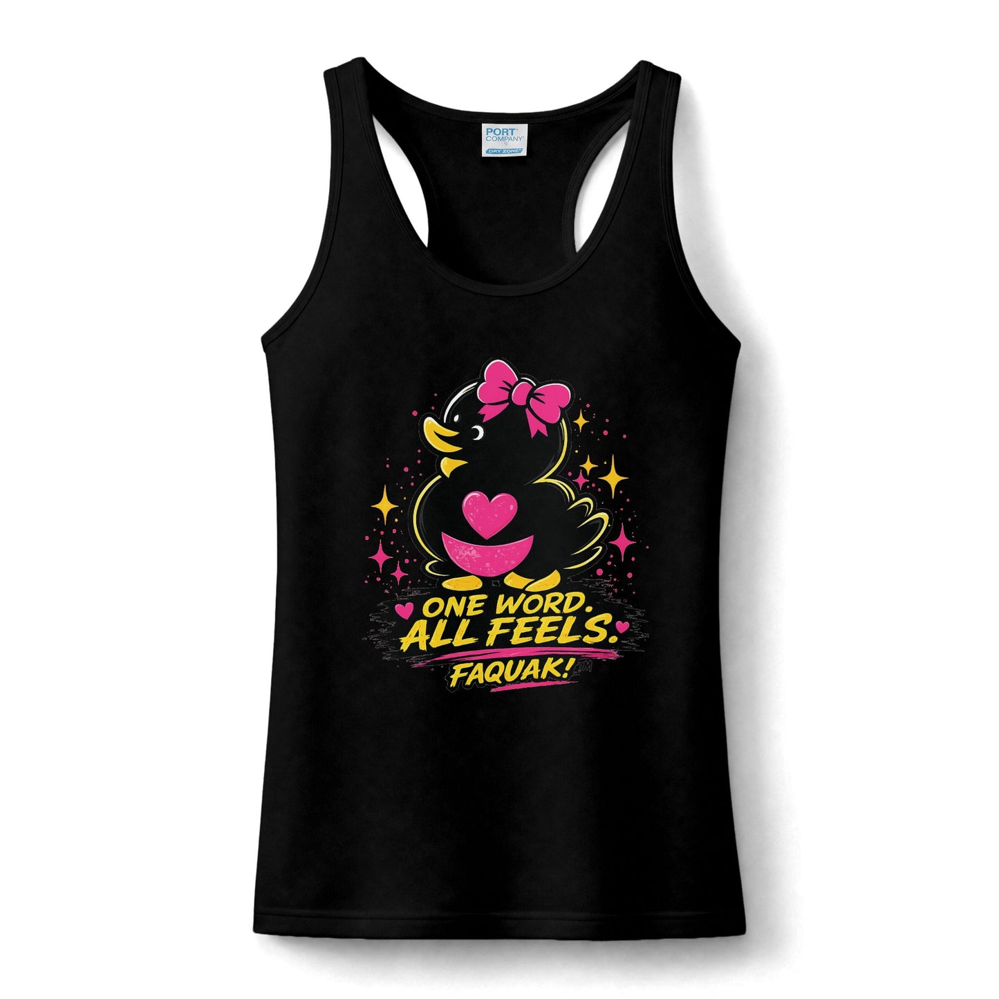 Duck Graphic Tank Top — "One Word, All Feels" Cute Retro Fitness Tank