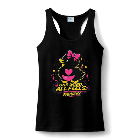 Duck Graphic Tank Top — "One Word, All Feels" Cute Retro Fitness Tank