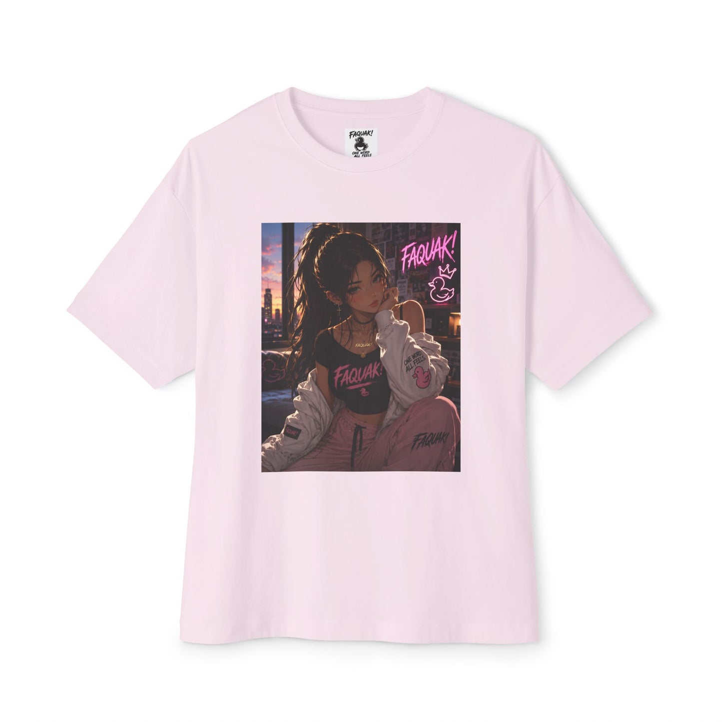 Anime City Girl Graphic Tee — 'Fragile' Neon Streetwear Oversized T-Shirt