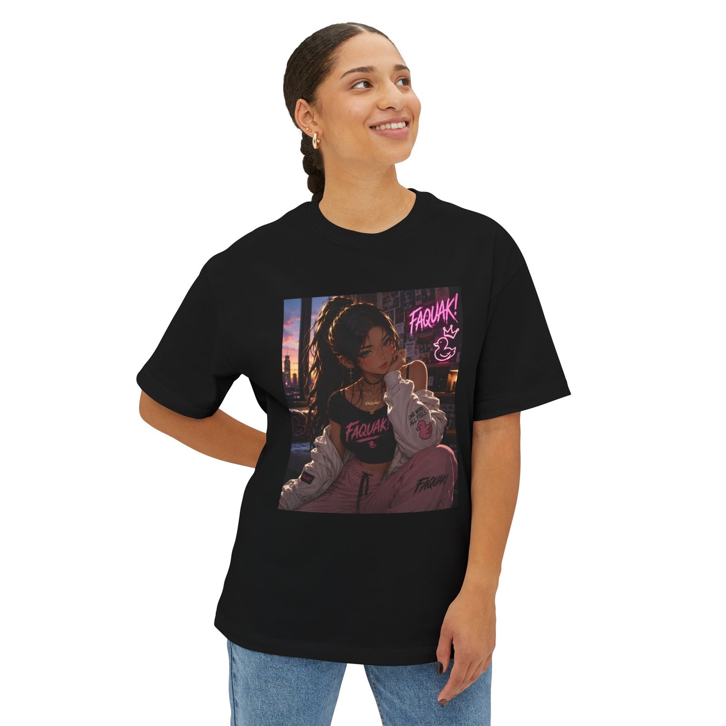 Anime City Girl Graphic Tee — 'Fragile' Neon Streetwear Oversized T-Shirt