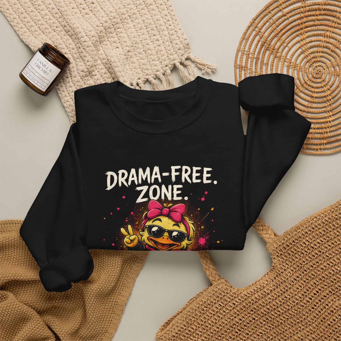Drama-Free- Crewneck Sweatshirt — Cute Skate Duck Graphic