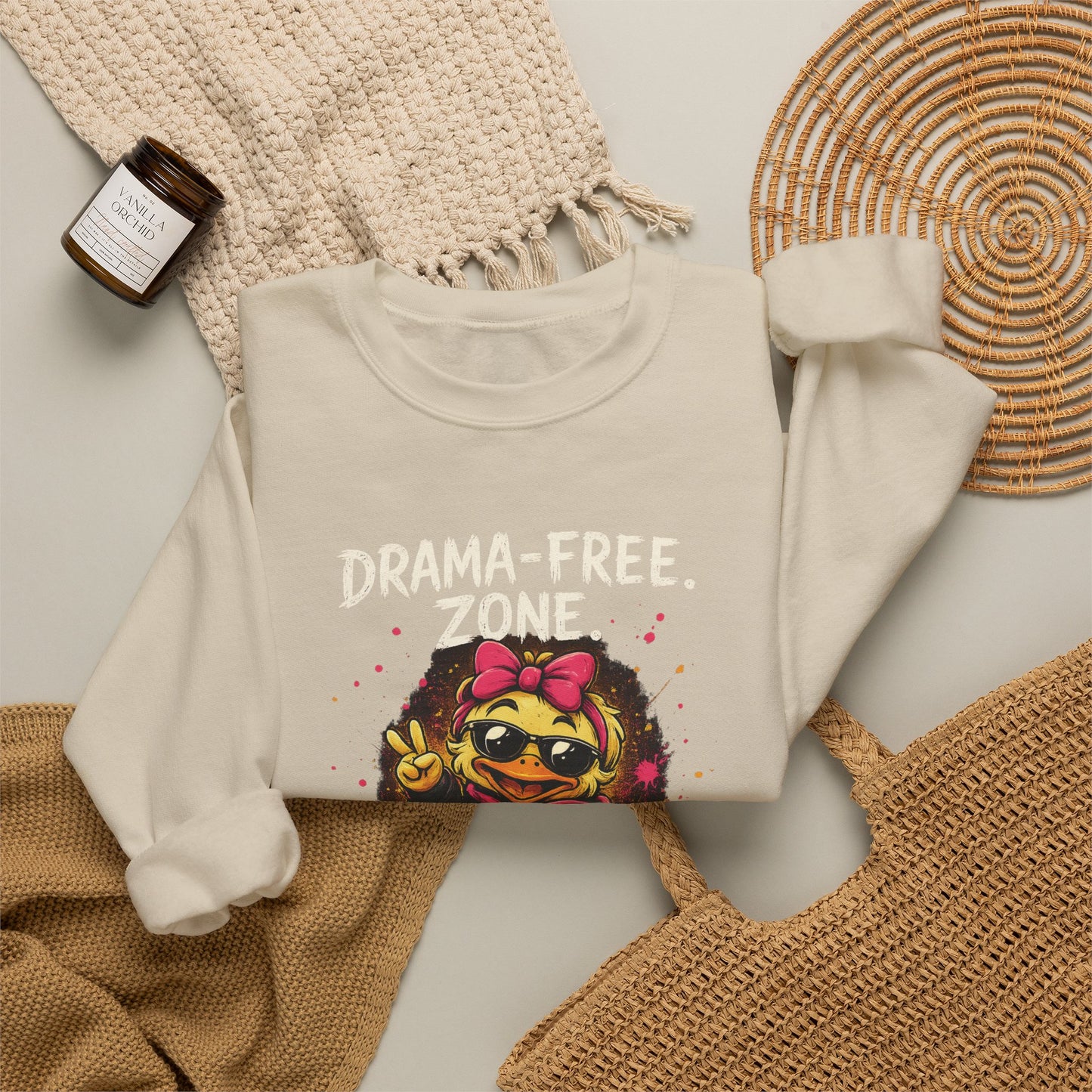 Drama-Free- Crewneck Sweatshirt — Cute Skate Duck Graphic