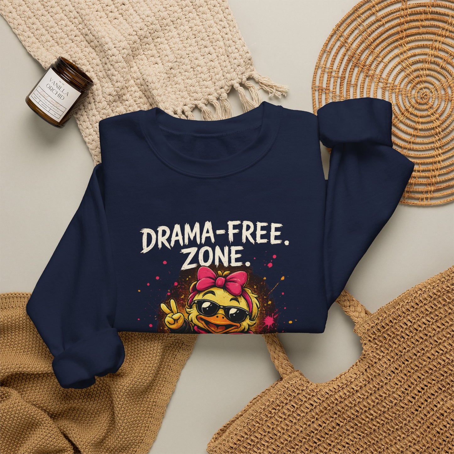 Drama-Free- Crewneck Sweatshirt — Cute Skate Duck Graphic