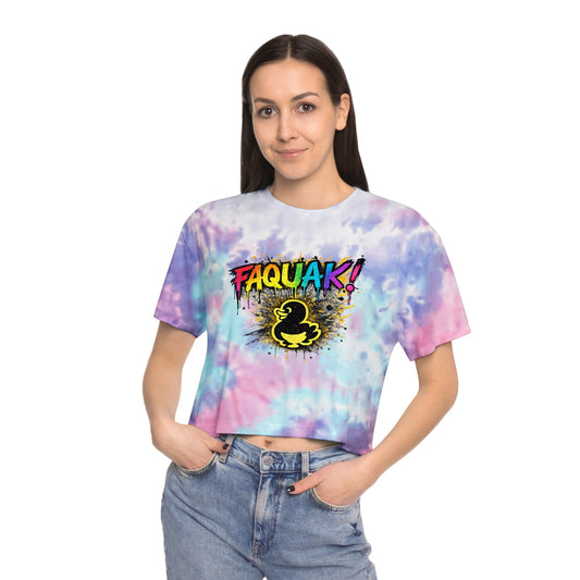 FAQUAK! Duck Graphic Tie-Dye Crop Tee — Cute Retro Streetwear for Women