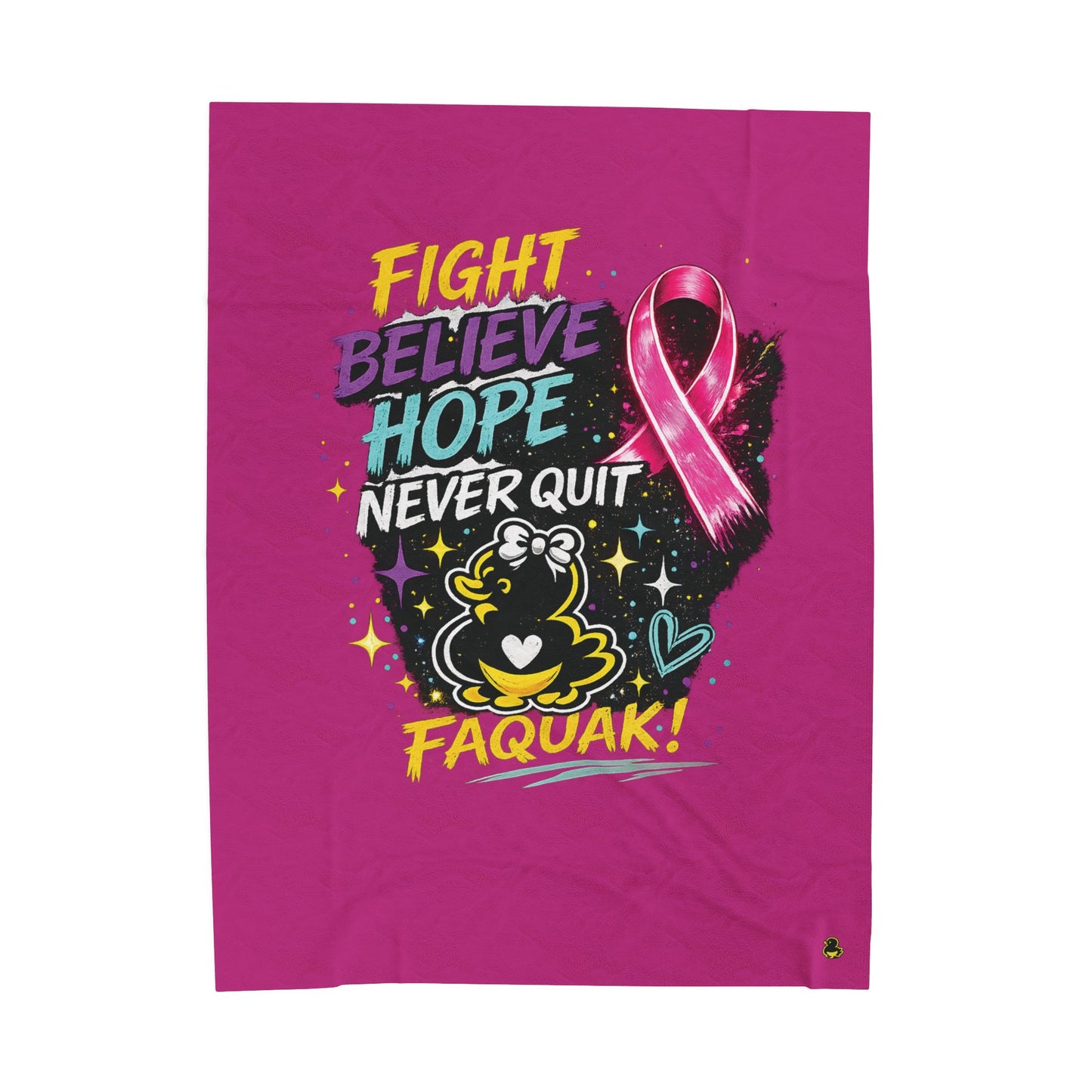 Breast Cancer Awareness Plush Blanket – "Fight Believe Hope Never Quit" Velveteen Throw
