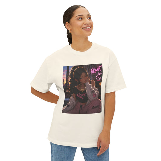 Anime City Girl Graphic Tee — 'Fragile' Neon Streetwear Oversized T-Shirt