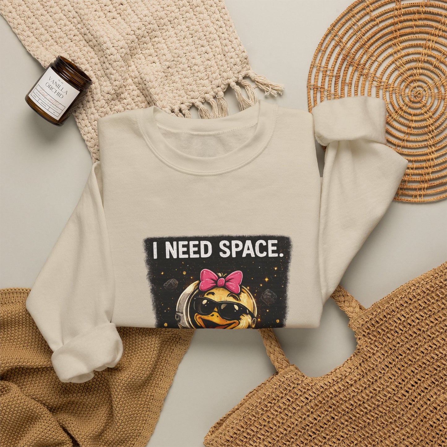 Need Space I Glide Crewneck Sweatshirt — Cute Skate Duck Graphic