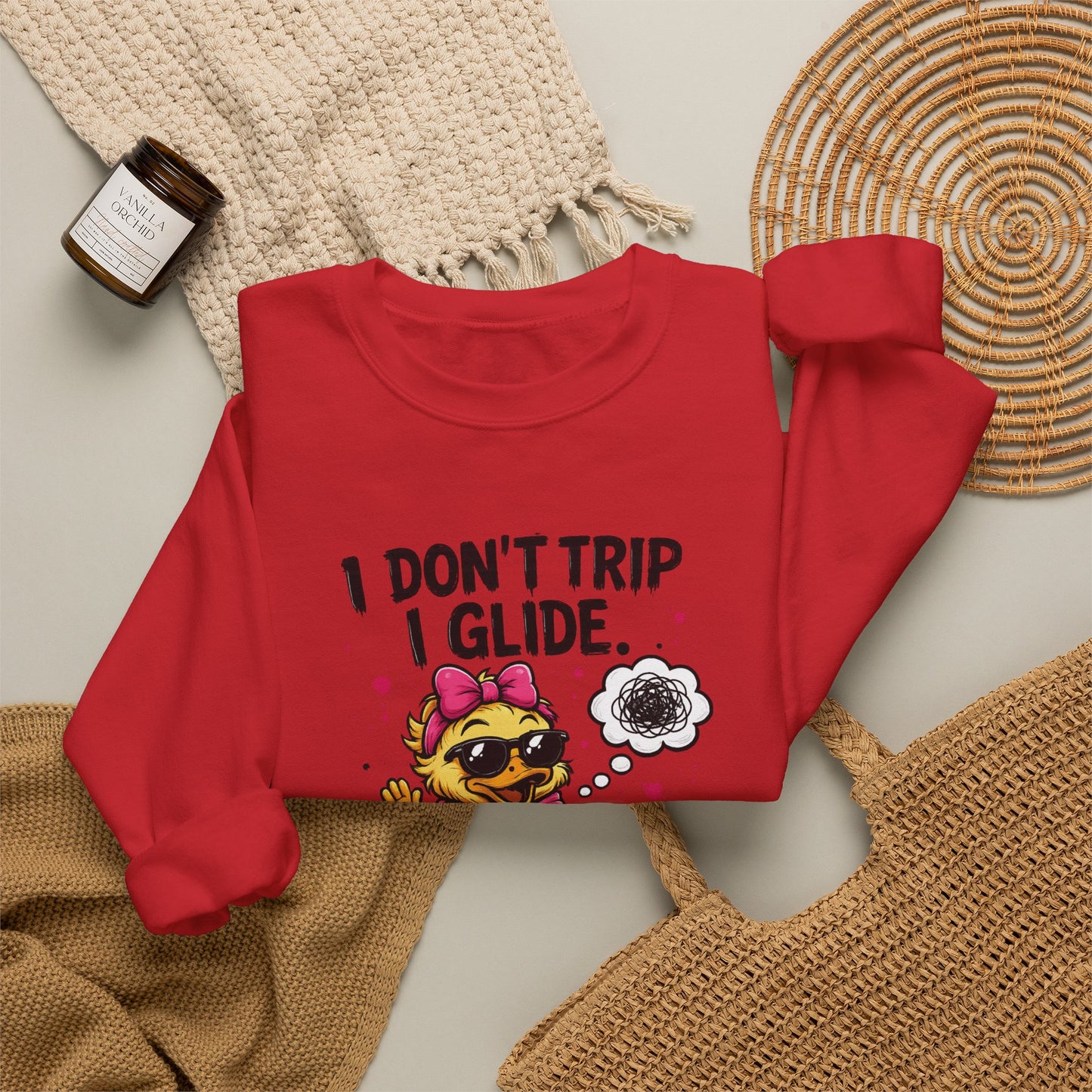 I Don’t Trip I Glide Crewneck Sweatshirt — Cute Skate Duck Graphic