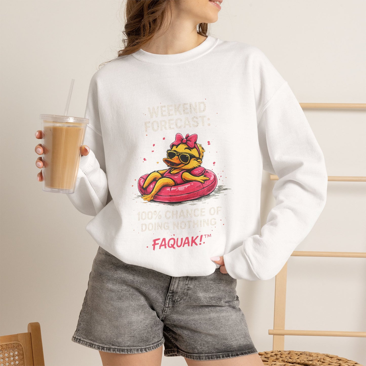 Faquak! Weekend Forecast — Crewneck Sweatshirt | Cute Skate Duck Graphic