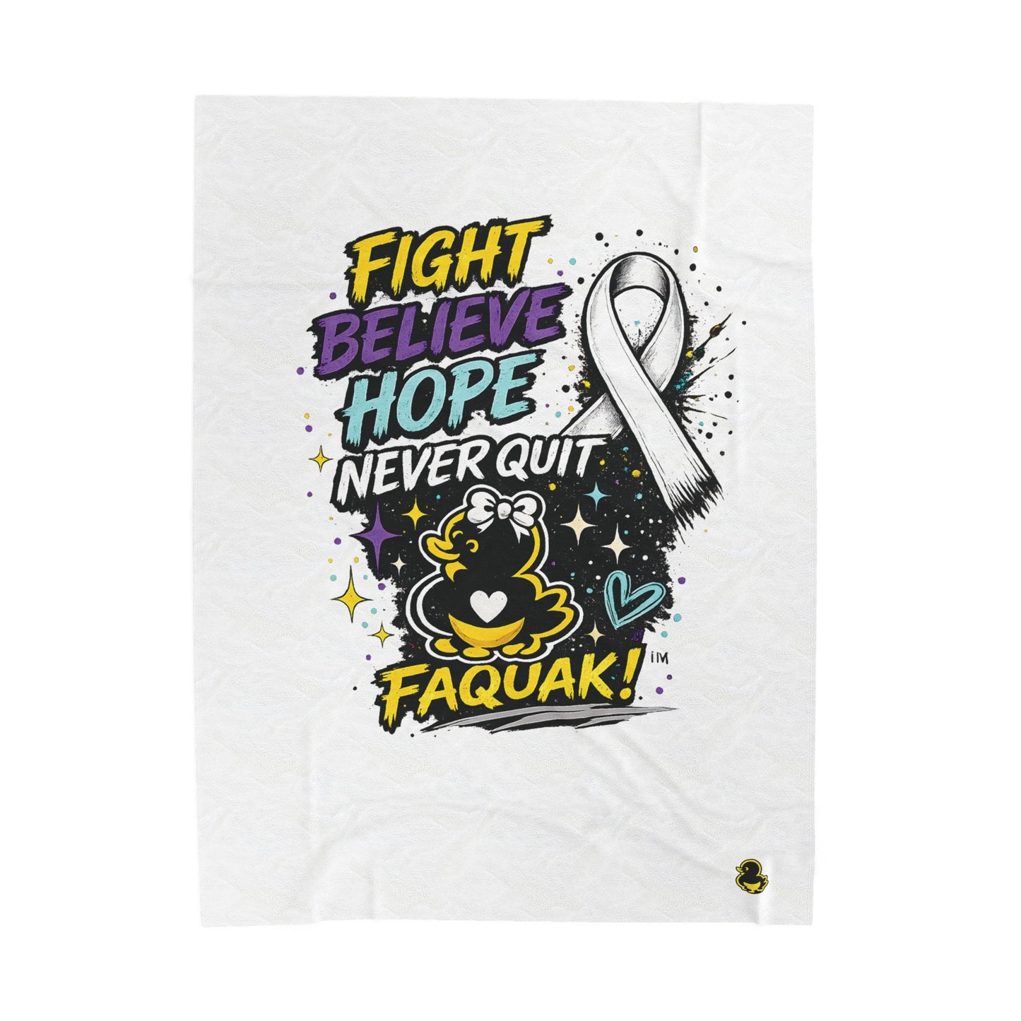 Fight Believe Hope Never Quit Plush Blanket — Cancer Awareness Ribbon Velveteen Throw