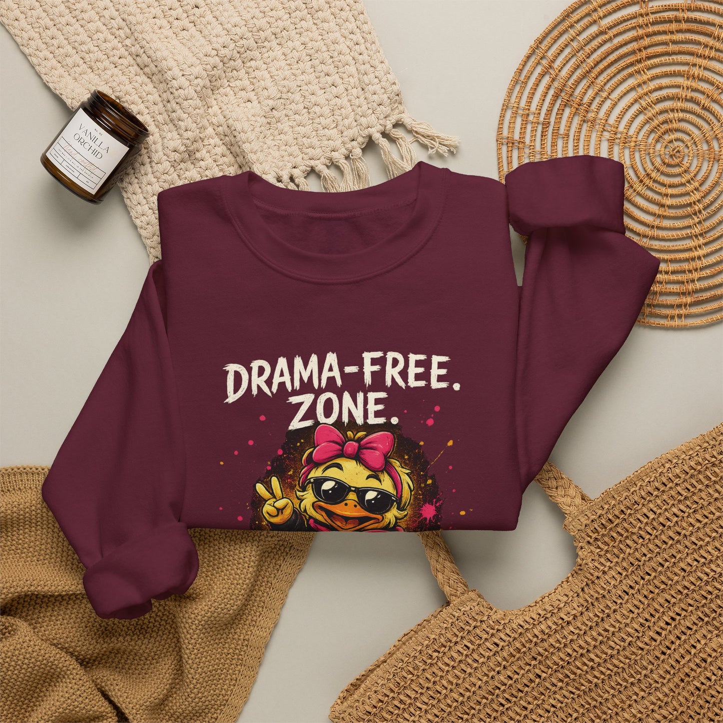 Drama-Free- Crewneck Sweatshirt — Cute Skate Duck Graphic