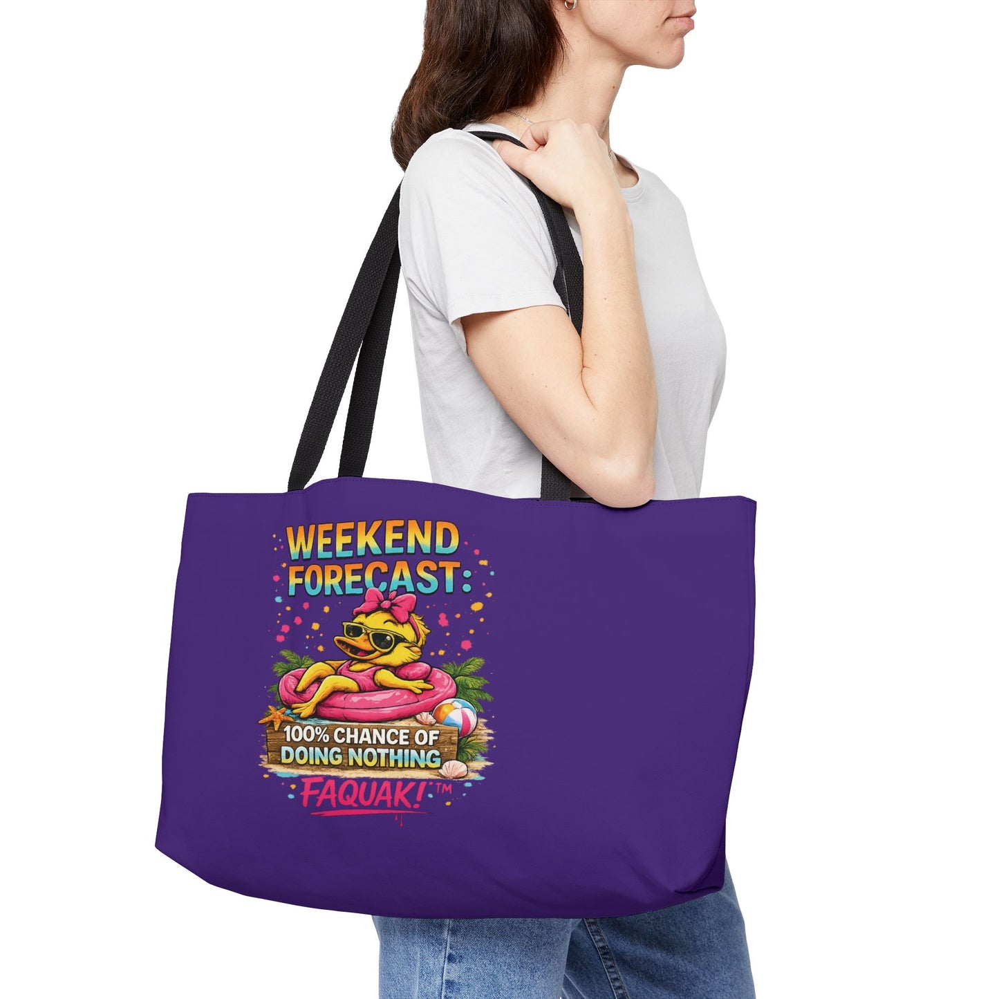 Weekender Tote Bag — “Weekend Forecast: 100% Chance of Doing Nothing” Beach Vacation Tote