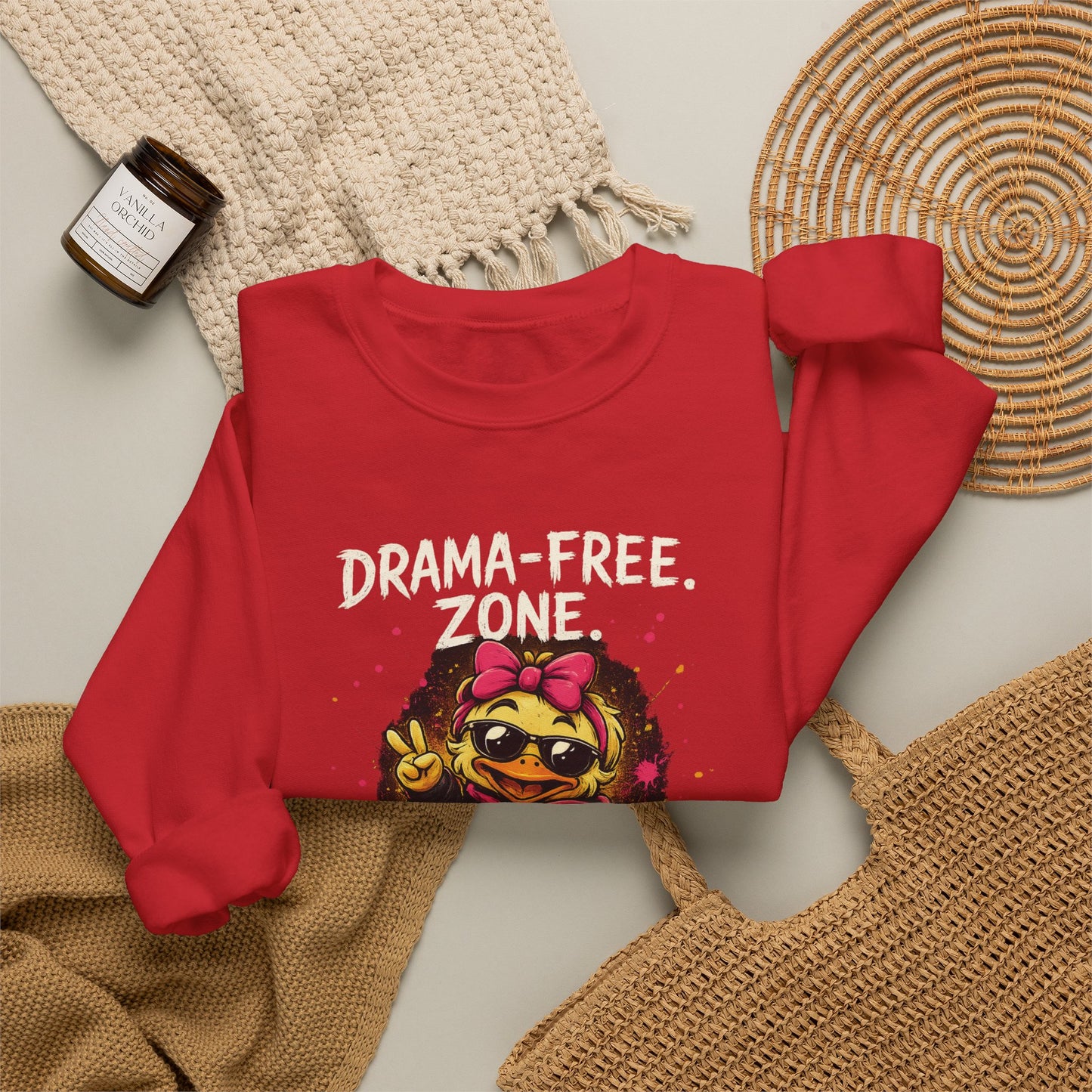 Drama-Free- Crewneck Sweatshirt — Cute Skate Duck Graphic