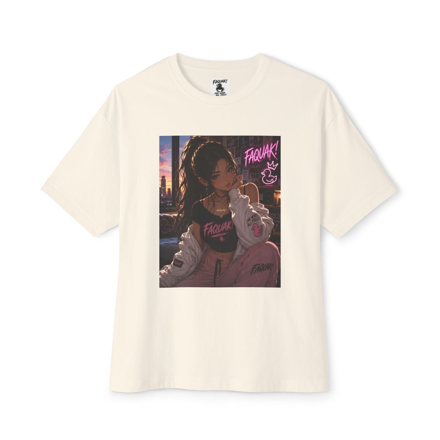 Anime City Girl Graphic Tee — 'Fragile' Neon Streetwear Oversized T-Shirt