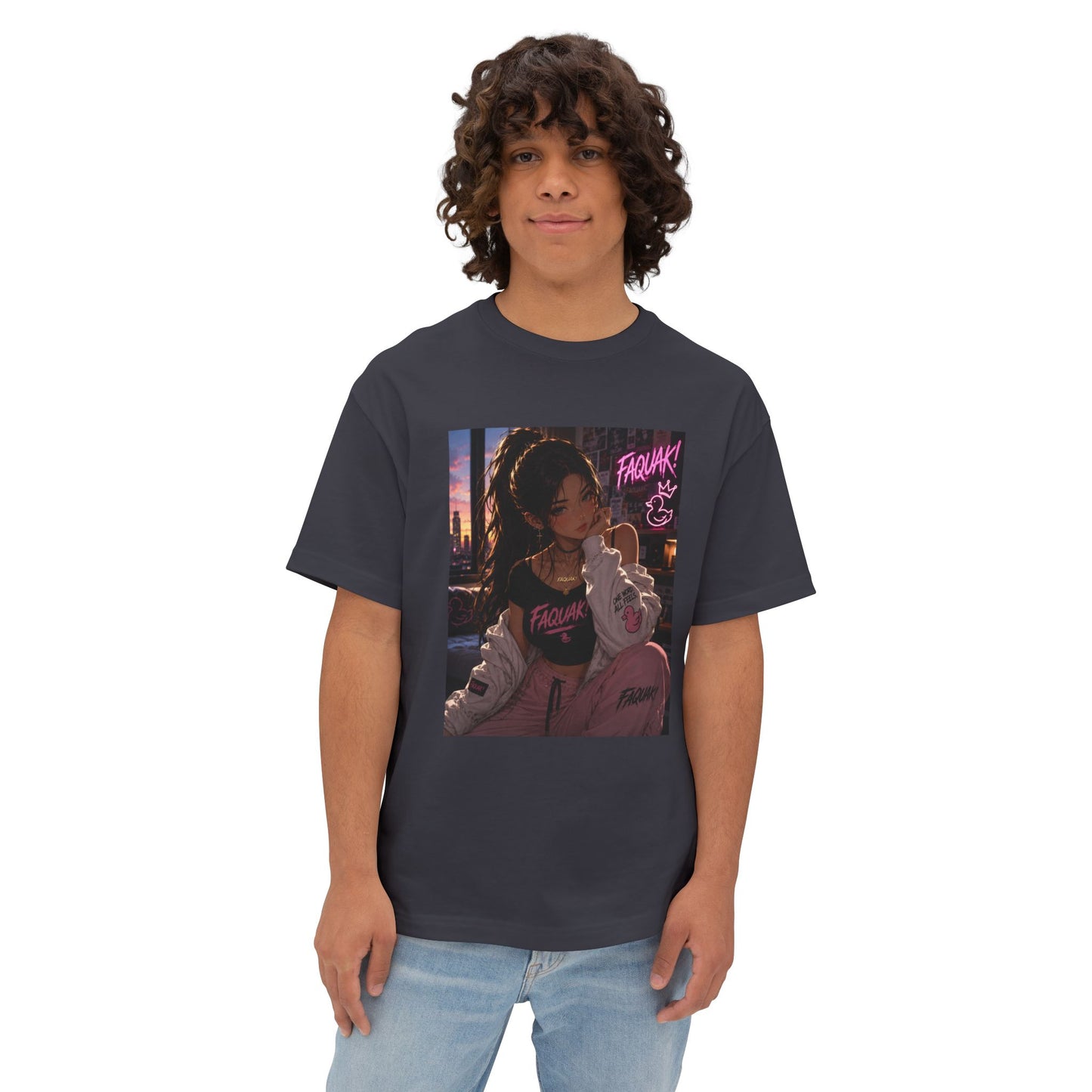 Anime City Girl Graphic Tee — 'Fragile' Neon Streetwear Oversized T-Shirt