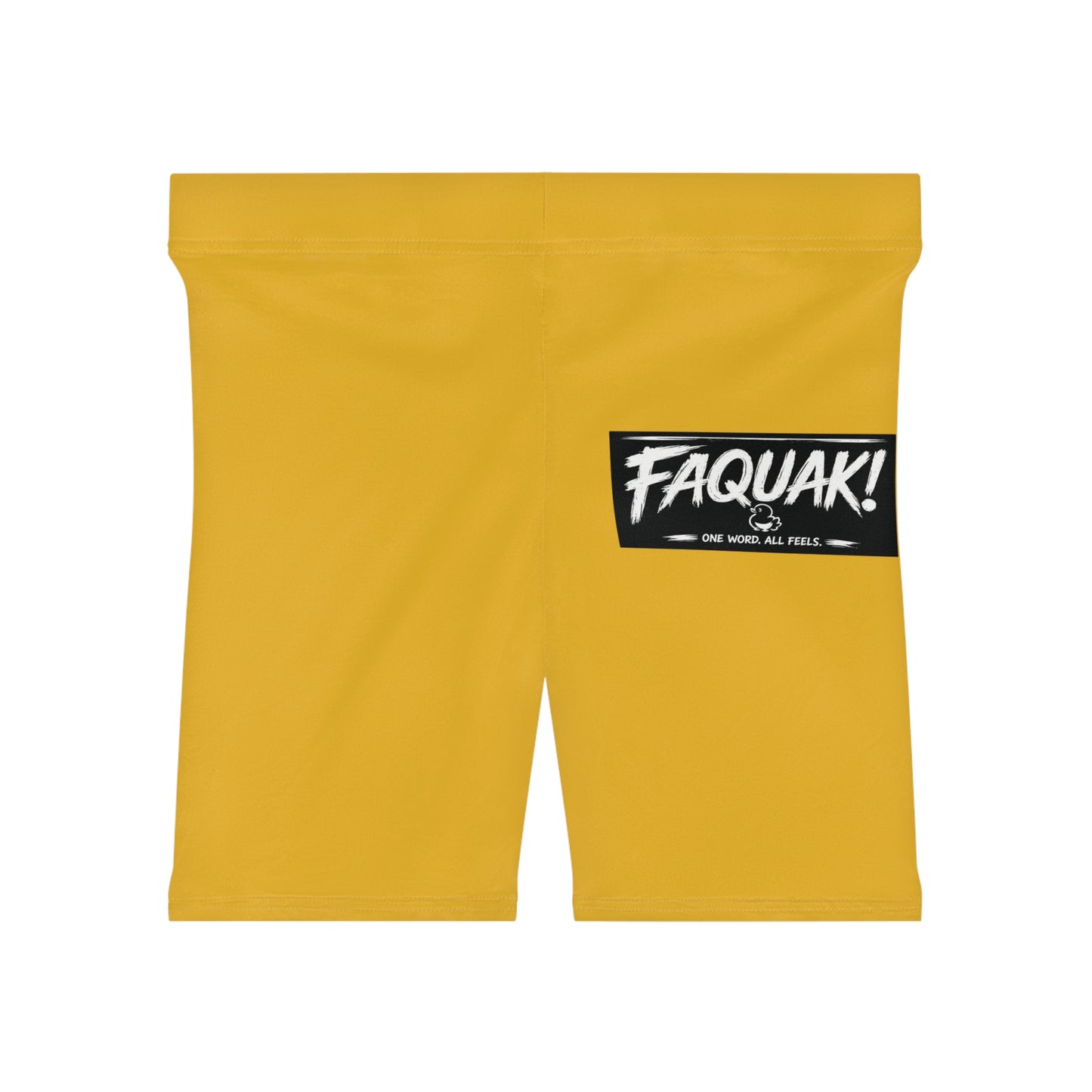 Biker Shorts — Yellow "FAQUAK!" Graphic Fitness Shorts