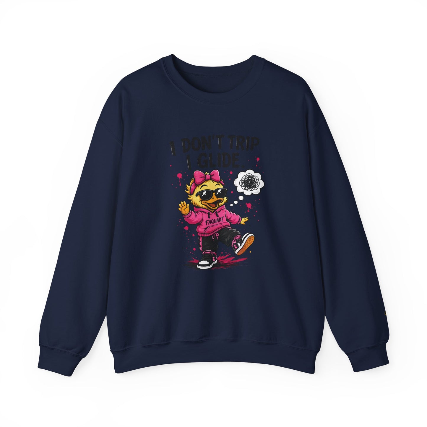 I Don’t Trip I Glide Crewneck Sweatshirt — Cute Skate Duck Graphic