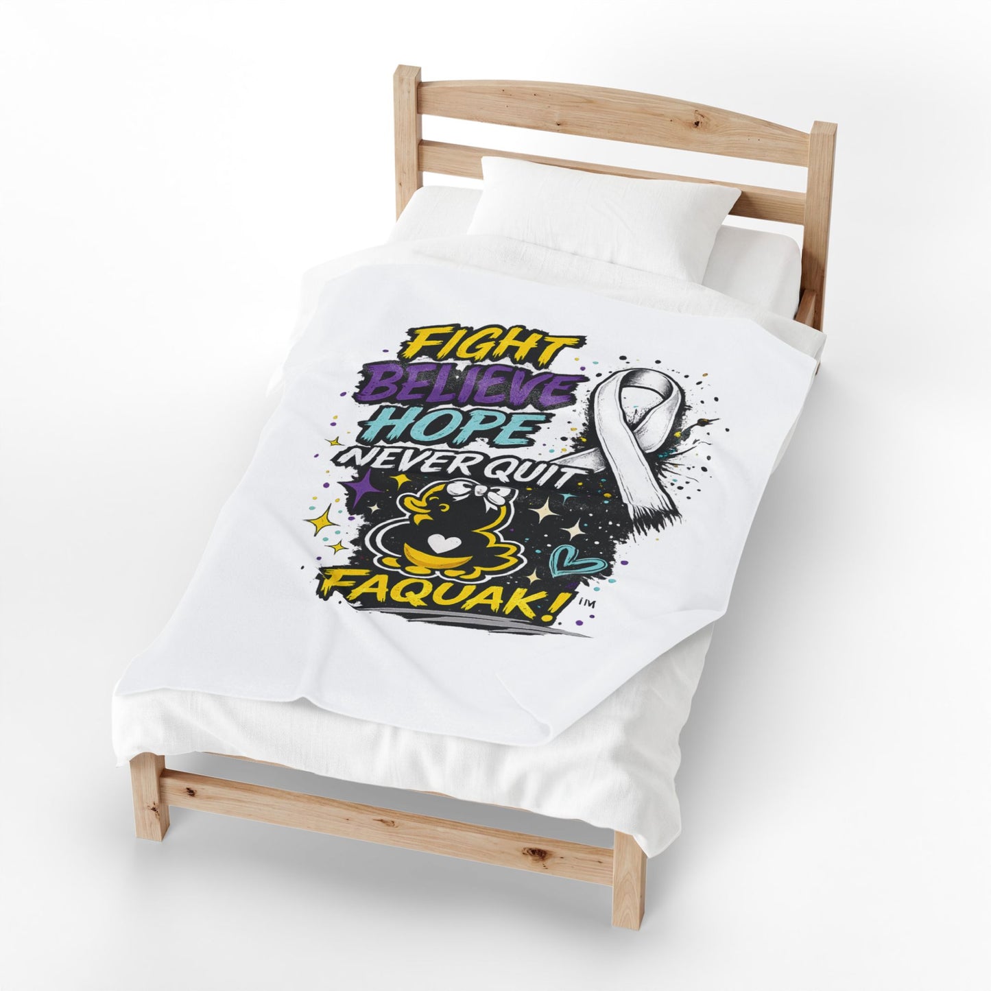 Fight Believe Hope Never Quit Plush Blanket — Cancer Awareness Ribbon Velveteen Throw